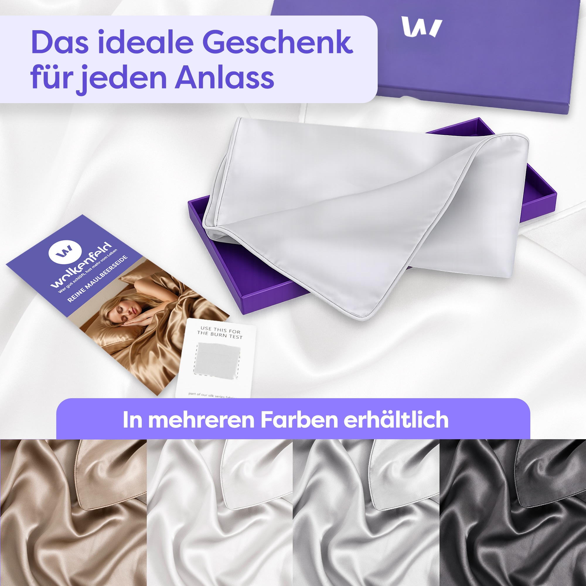 Wolkenfeld Kissenbezug »Seidenkissenbezug 100 % Maulbeerseide, 22 Momme, 6A, 40x80, OEKO-TEX« Sanft zu Haut und Haar, mit verdecktem Hotelverschluss & Geschenkbox