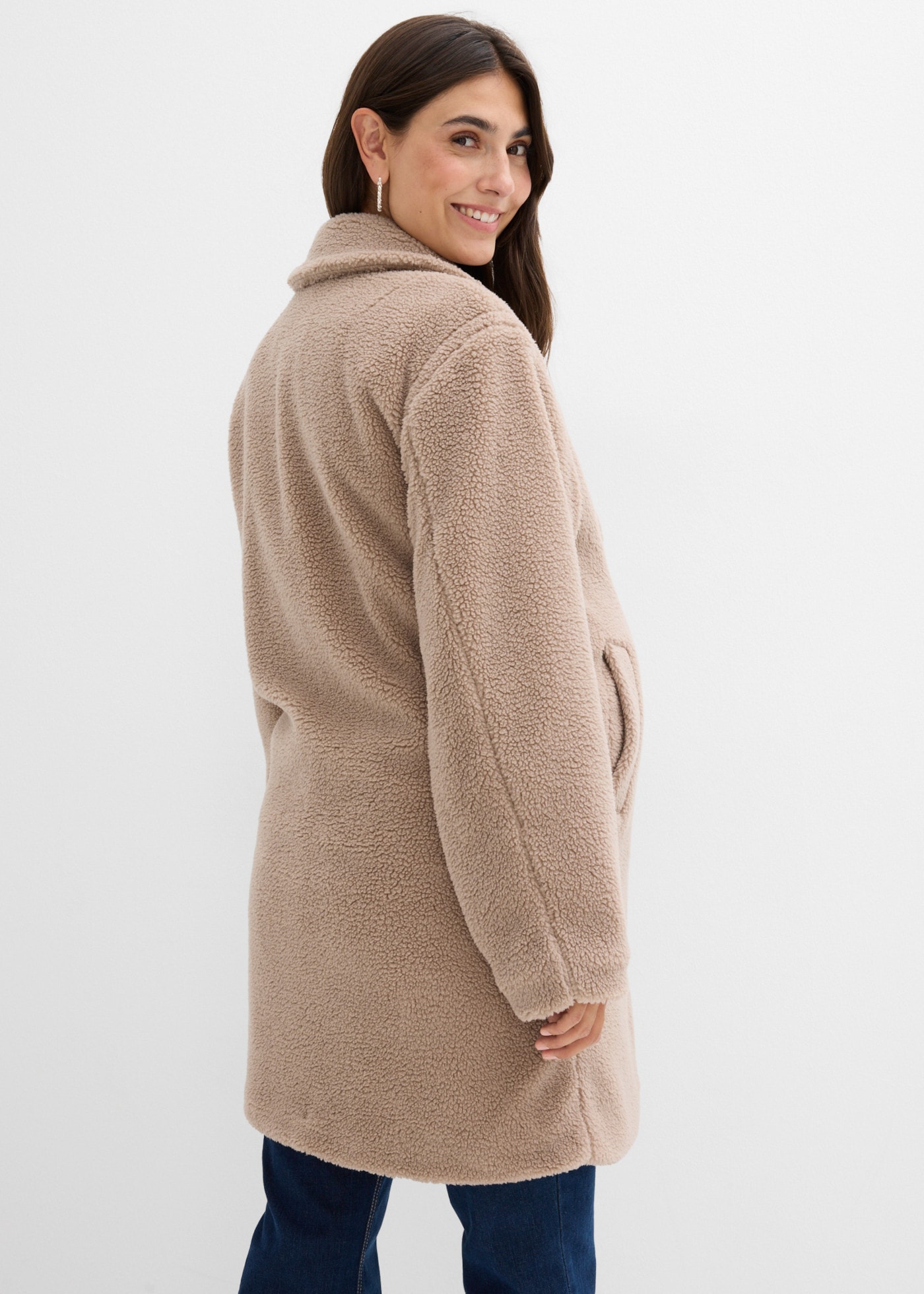 bonprix Manteau de grossesse en teddy polaire chaud, avec insert bébé pour nourrissons, coupe loose