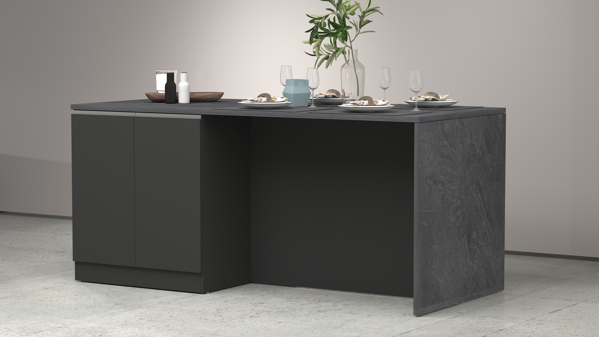 KOCHSTATION Kücheninsel »Sole,Kochinsel,Küchenarbeitsblock,Inselküche,Arbeitsinsel« Breite 200 cm mit 4 Türen,4 Fächer, Arbeitsplatte, Aluminiumgriff