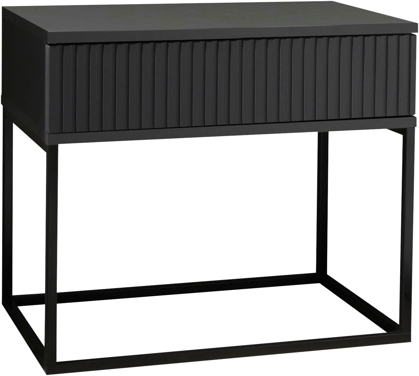 Schlafkontor Table de nuit »Marle Nachtkonsole, Nachtkästchen auf Metall-Fussgestell« Schubkasten in Rillenoptik auf schwarzem Metallgestell