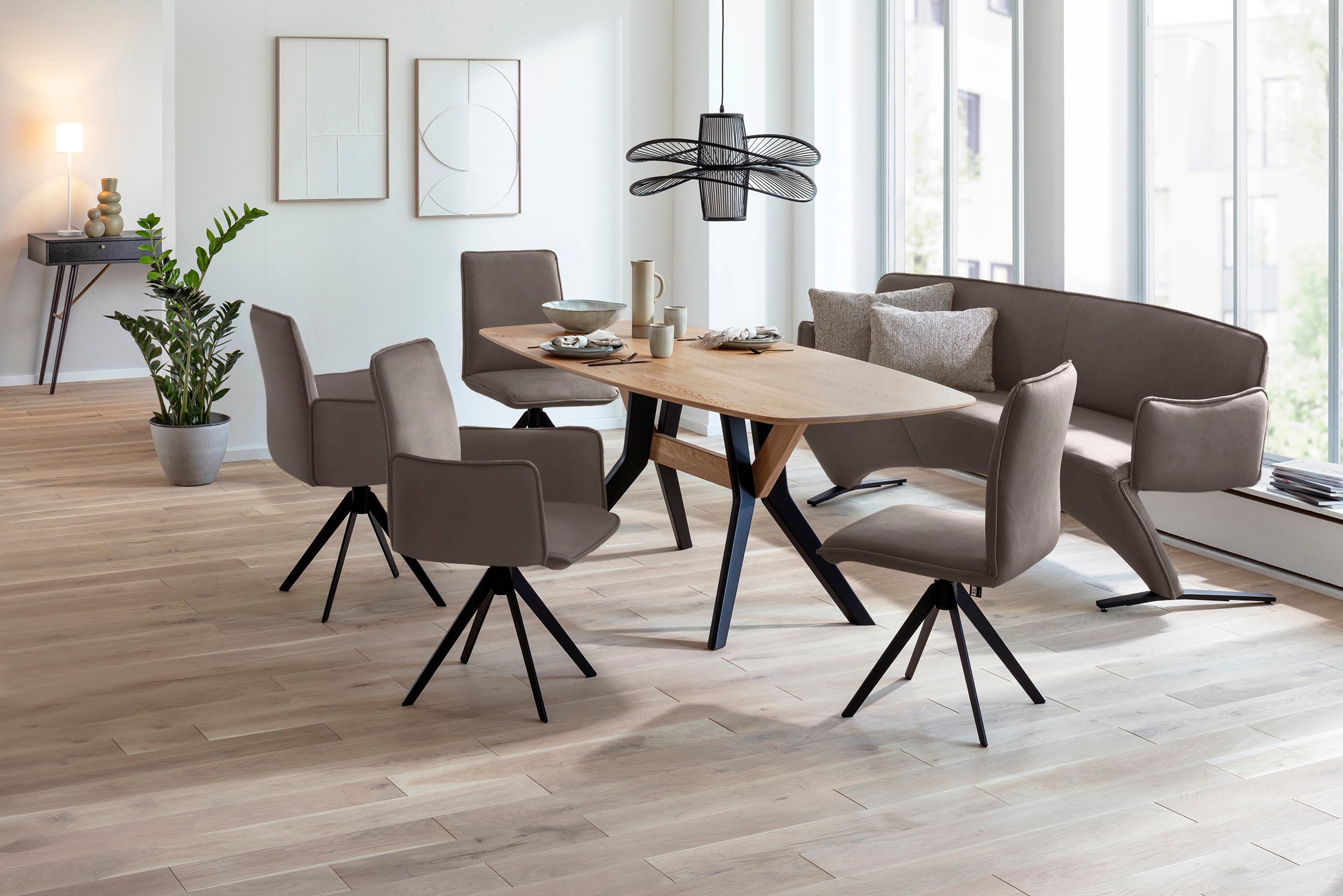 K+W Komfort & Wohnen Chaise de salle à manger »Drehstuhl, Armlehnstuhl, Lederstuhl« () Tourniquet éclair et fonction de retour, passepoil décoratif 12 mm