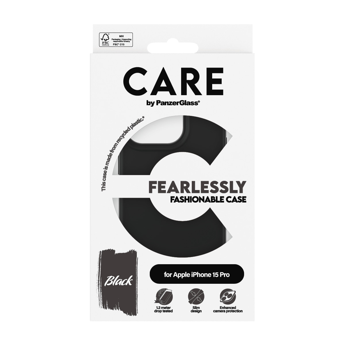 CARE by PanzerGlass Housse pour téléphone portable »Fearlessly Fashionable Case für Apple iPhone 15 Pro Fashion Black« Backcover, Schutzhülle, Handyschutzhülle, Case, Schutzcase, stossfest