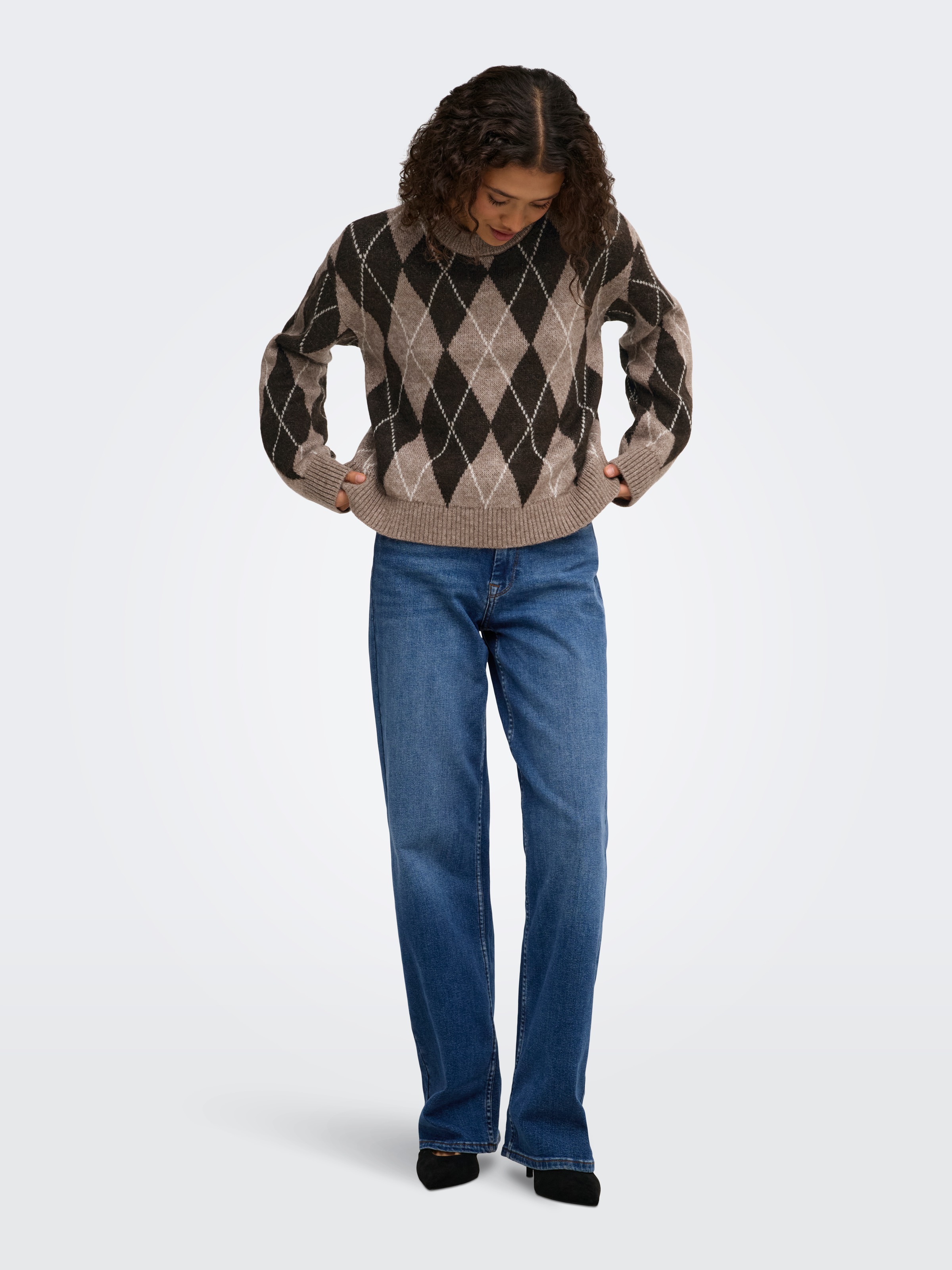 JDY Pull en tricot »JDYBIANKA L/S ARGYLE PULLOVER KNT NOOS« mélange de matériaux, coupe régulière