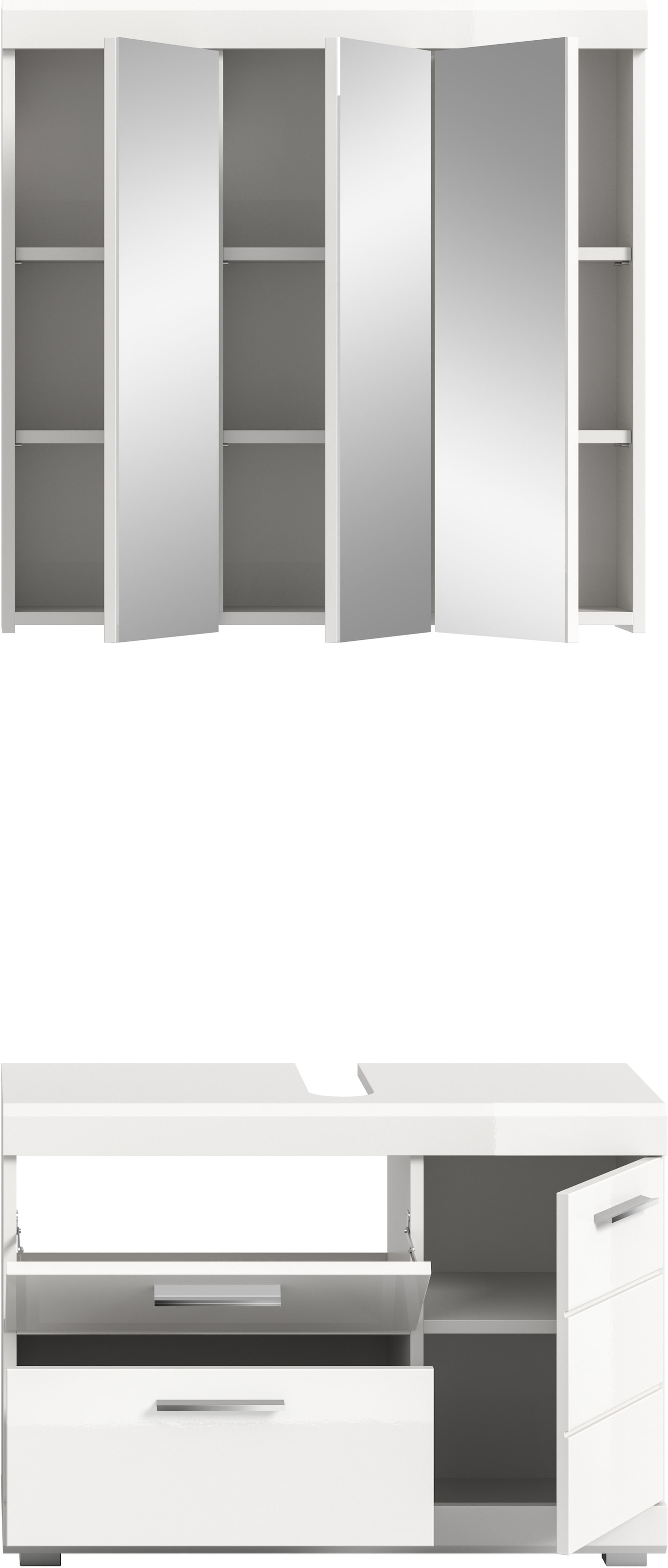 welltime Badmöbel-Set »SIENA, 2-teilig, Waschbeckenunterschrank & Spiegelschrank, MDF-Front«