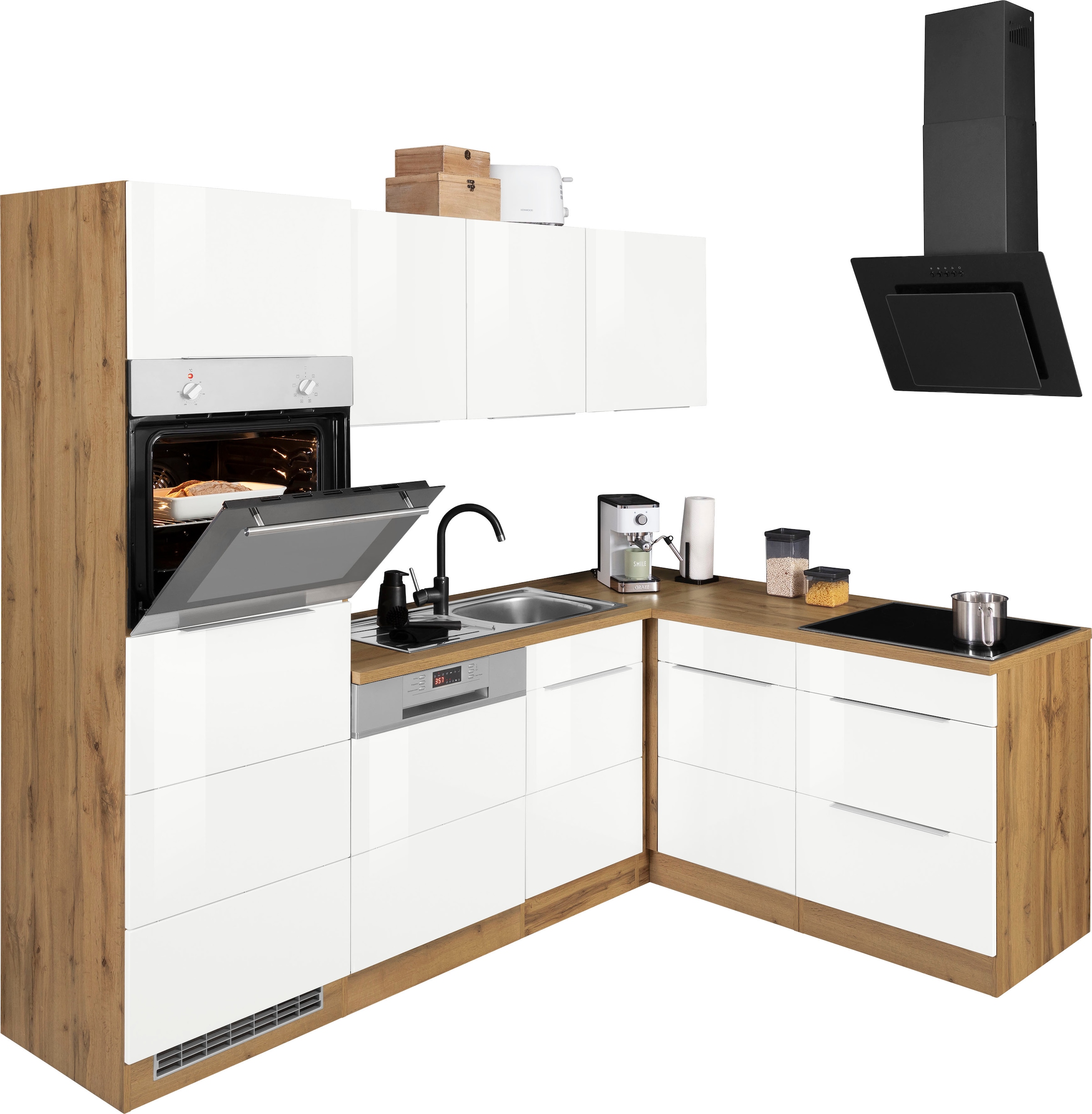 KOCHSTATION Winkelküche »KS-Brindisi Stellbreite 230/170 cm« wahlweise mit E-Geräten und Induktion, mit MDF-Fronten