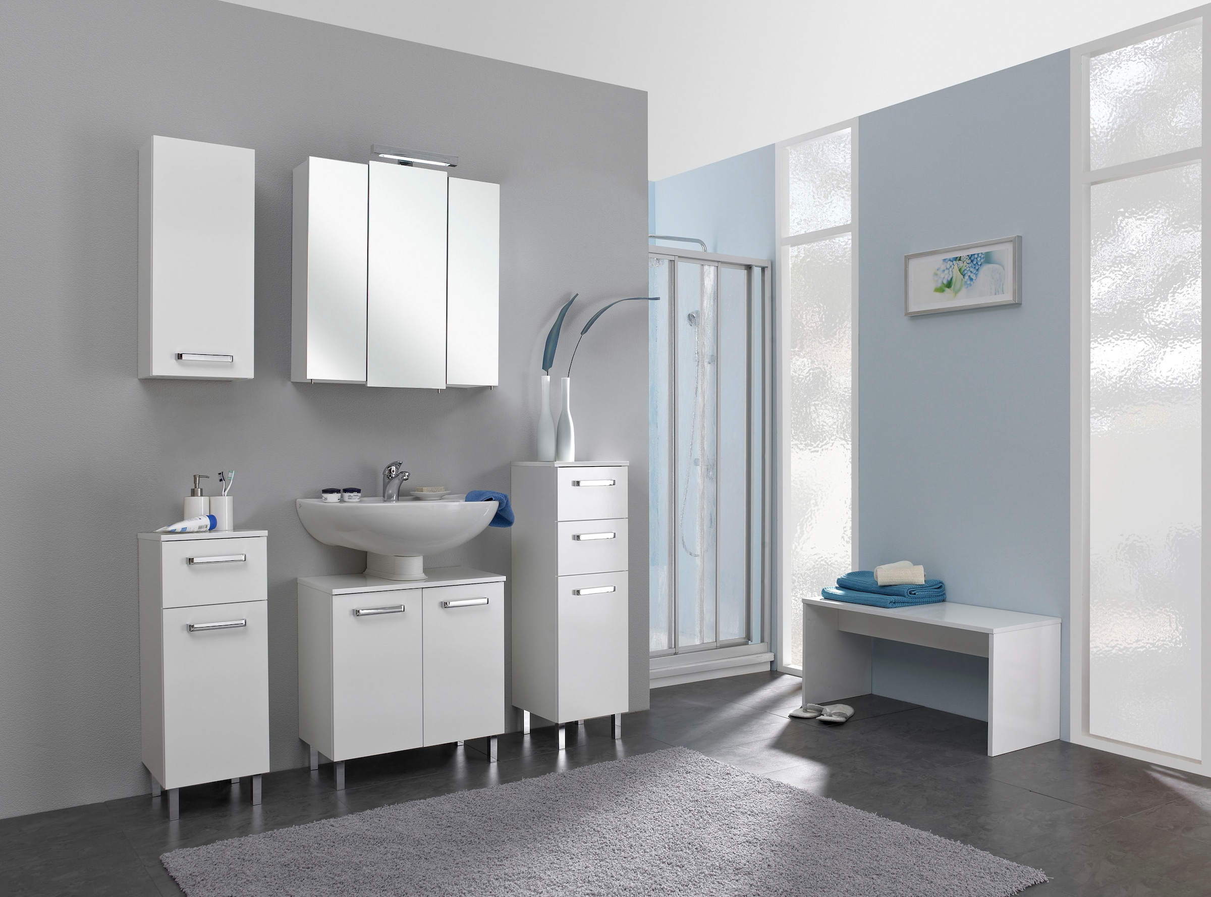 Saphir Armoire basse »Quickset Badschrank mit 1 Tür, 2 Schubladen, 30 cm breit« meuble bas de salle de bain incl. amortisseur de porte, poignées chromées brillantes