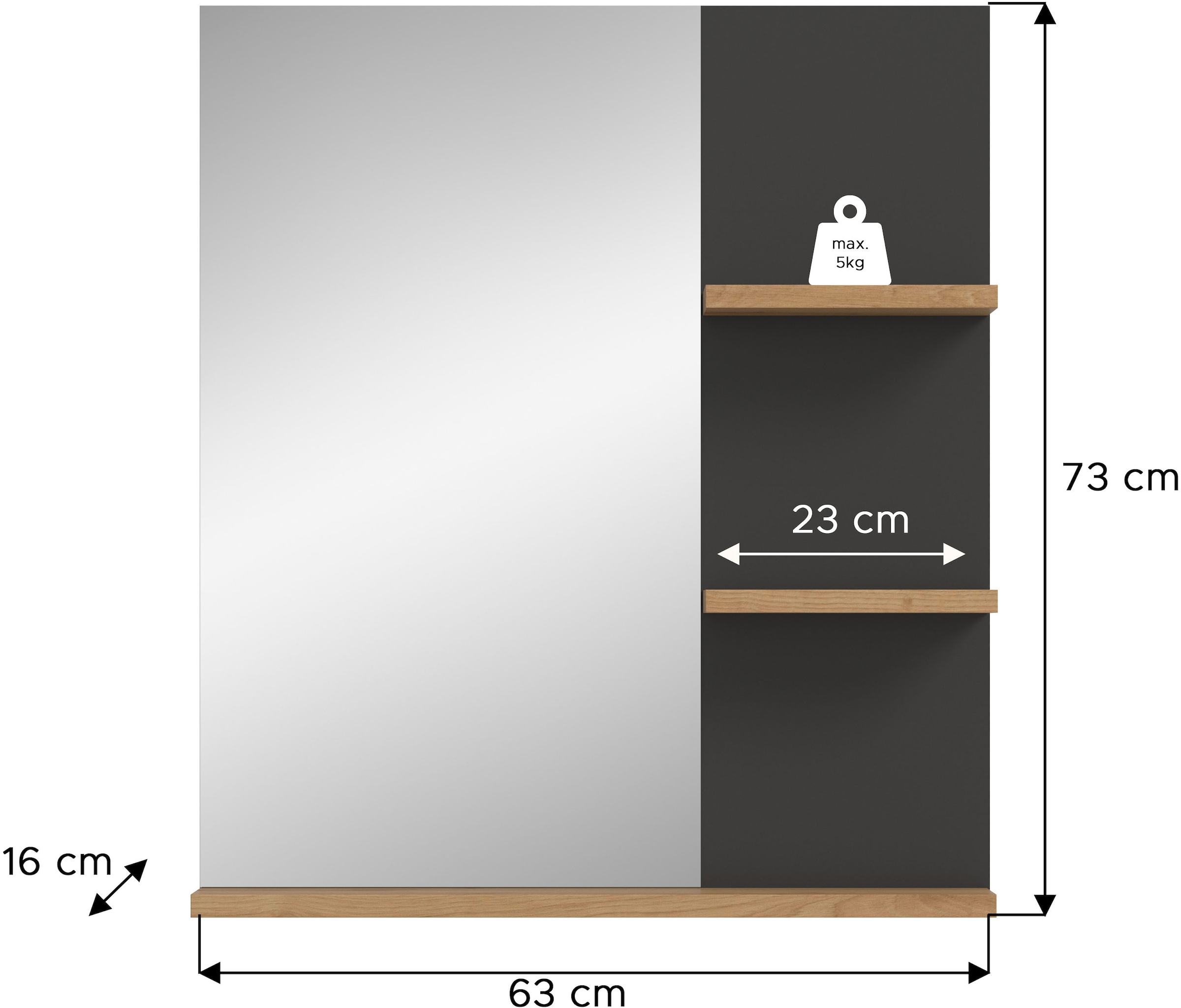INOSIGN Badspiegel »REHAT, Breite 63 cm, mit 3 Ablageböden, hochwertiges Spiegelglas« Badmöbel, Spiegel, Wandspiegel, Bad, Badezimmer