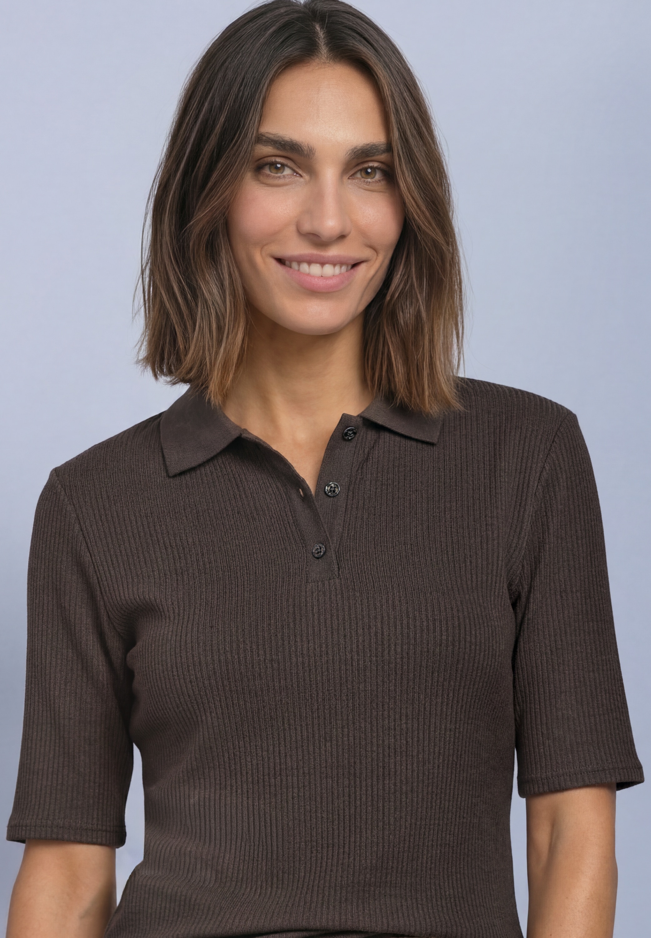 STREET ONE Polo T-shirt d'été en look tricoté avec structure côtelée