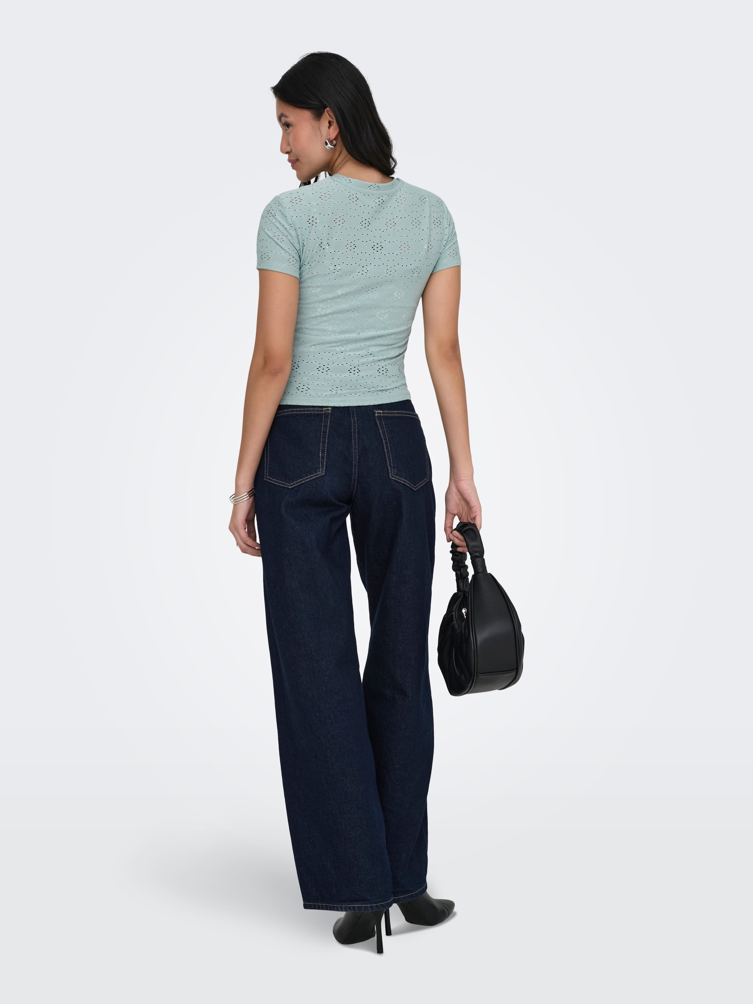 ONLY T-shirt »ONLSMILLA NEW S/S TOP JRS« mélange de matériaux, coupe slim, col rond