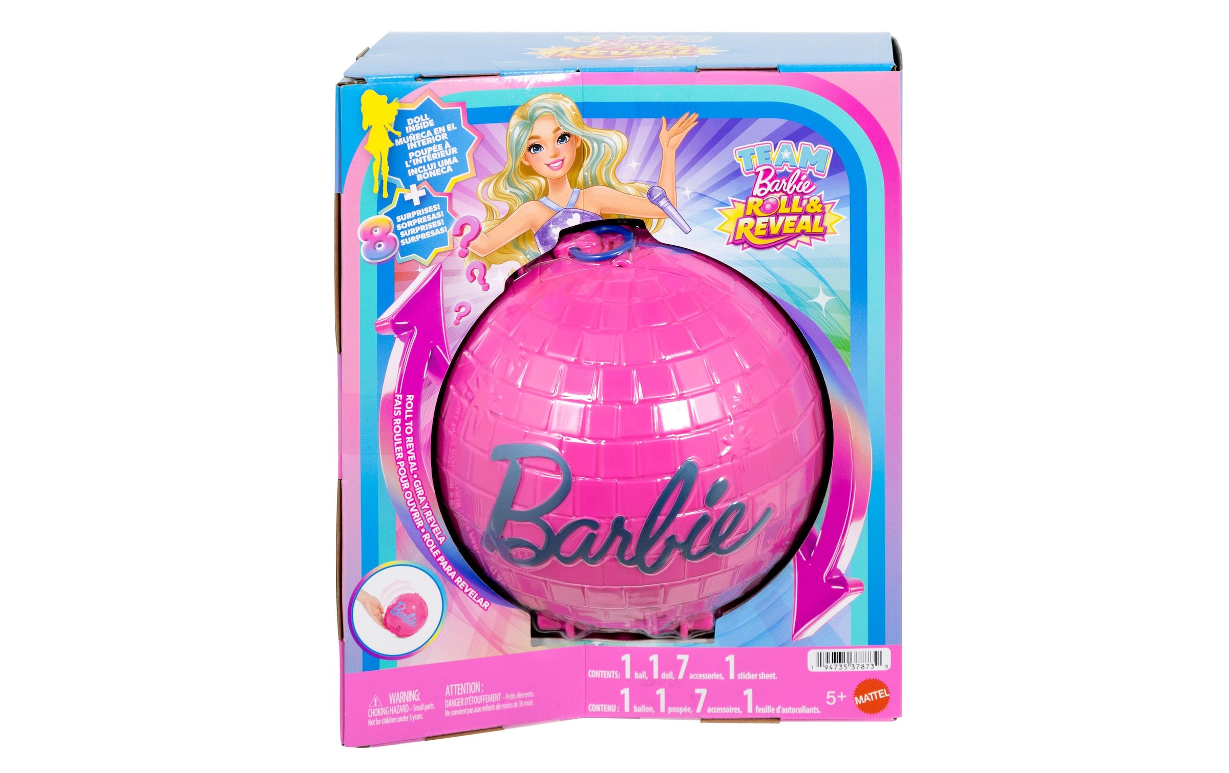 Barbie Poupée à habiller »Barbie Team Barbie Roll & Reveal, blond mit Discokugel-Verpackung«