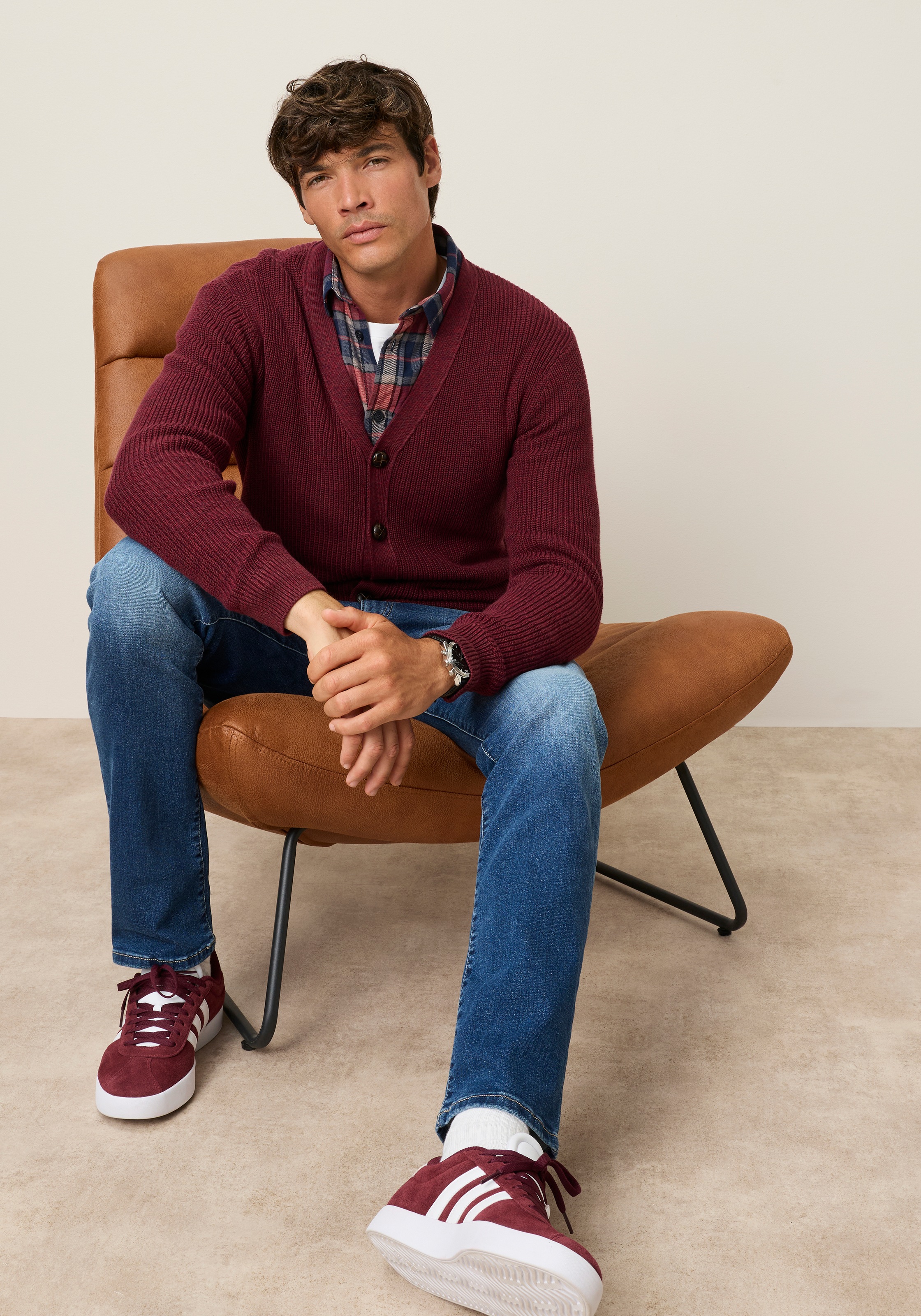 Man's World Veste en tricot »Neue Kollektion! Highlight Rippenqualität« coupe régulière, aspect chiné, avec patte de boutonnage, manches longues