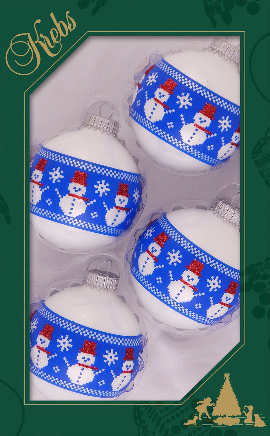 Krebs Glas Lauscha Boule de Noël »Glaskkugeln mit "genähtem" Schneemann Band« décoration de Noël, ornements de sapin, boules de Noël en verre