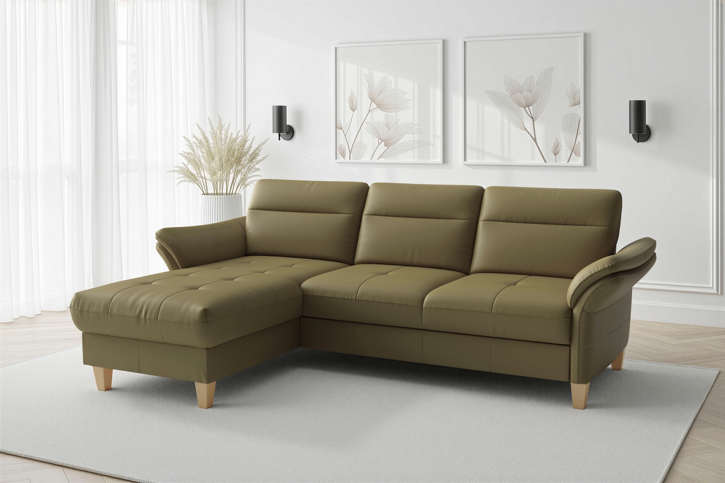 sit&more Canapé d'angle »Pamela L-Form, Leder, B: 218 und 230 cm« réglage optionnel des parties de bras, fonction lit & coffre de lit