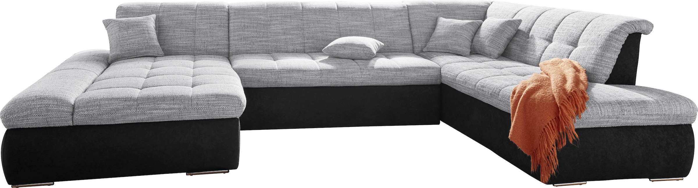 DOMO collection Wohnlandschaft »PB Moric wahlweise mit Bettfunktion und Armteilverstellung   U-Form« XXL-Format B/T/H: 353/216/80 cm, feine Steppung, incl. Zierkissen