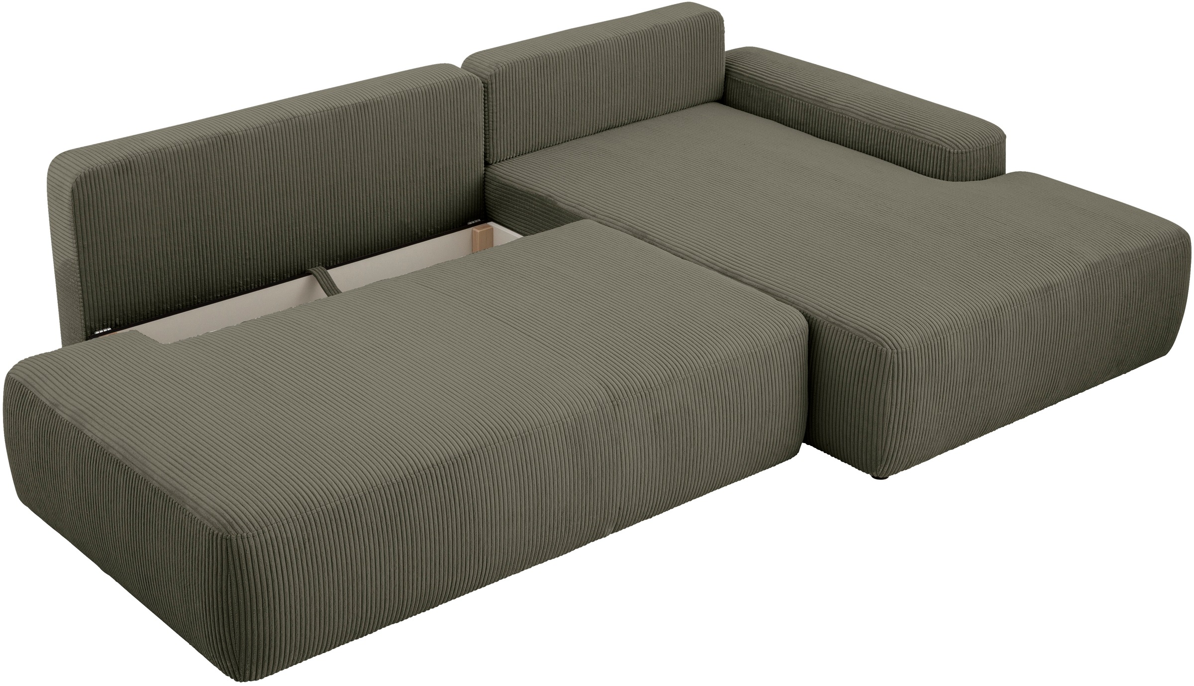 Home affaire Canapé d'angle »TORGE, Schlafsofa Cord, Samtvelours u. Strukur fein, Couch in L-Form« fonction couchage et coffre, surface de couchage : 210x125 cm, nouveau design