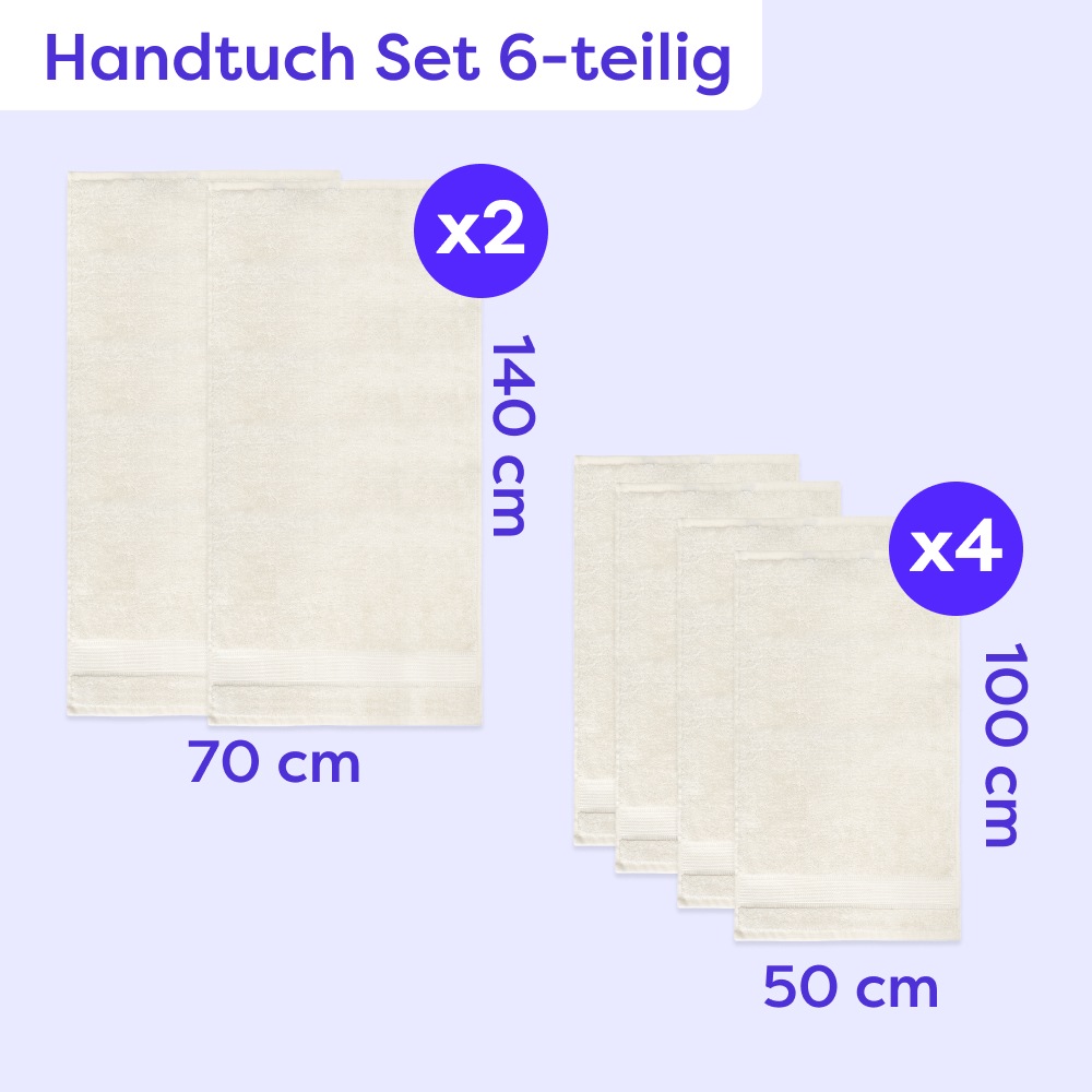 Wolkenfeld Set de serviettes »Premium Low-Twist Baumwolle 550 g/m² – 6-teiliges Bade-Set« 6 pièces Frottee 2 Duschtücher 70×140 cm & 4 Handtücher 50×100 cm