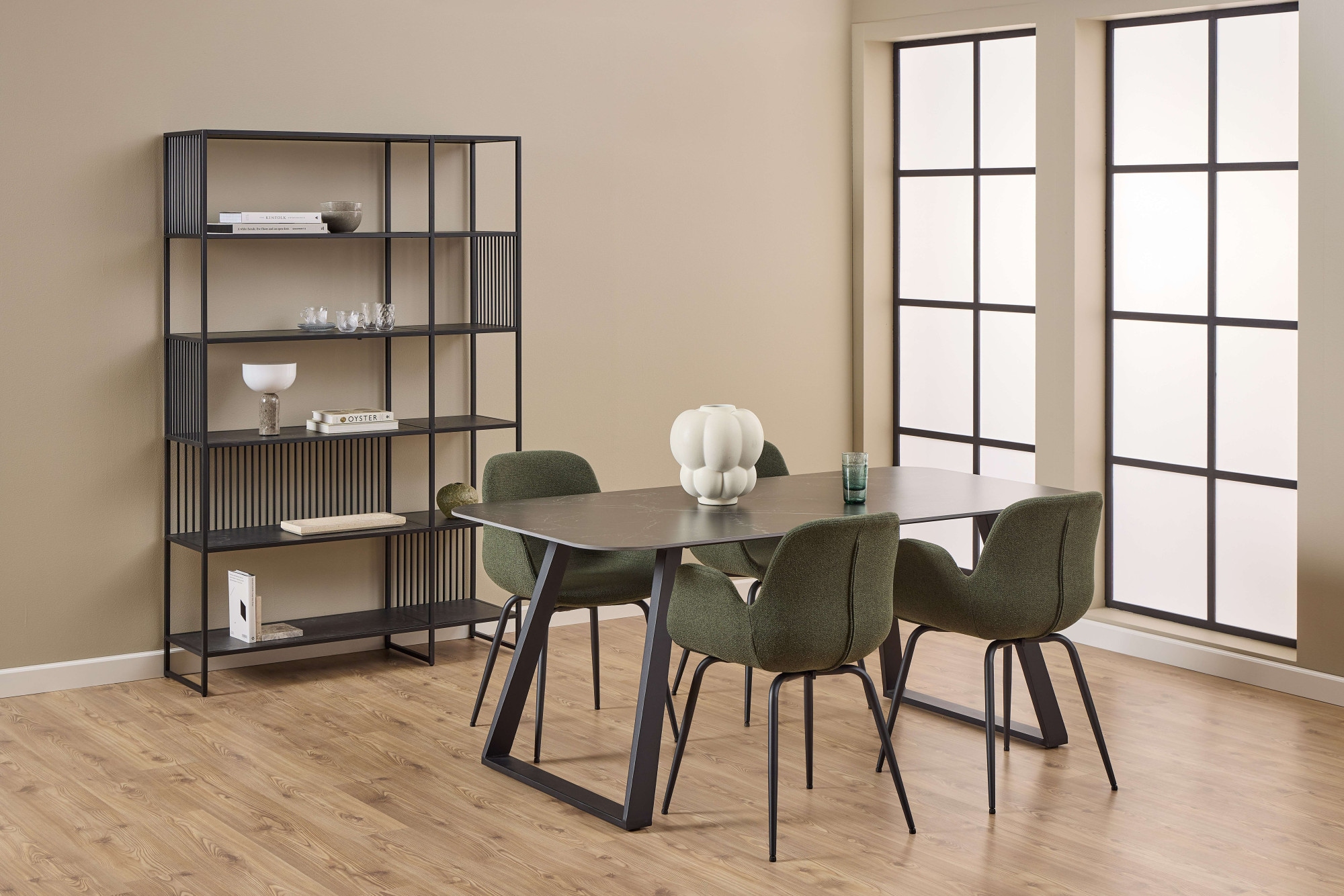 ACTONA GROUP Étagère à livres »Strington, Regal, Raumteiler, Standregal« L/P/H : 120/35/185 cm,  cadre en acier noir, 5 étagères, aspect marbre, FSC™