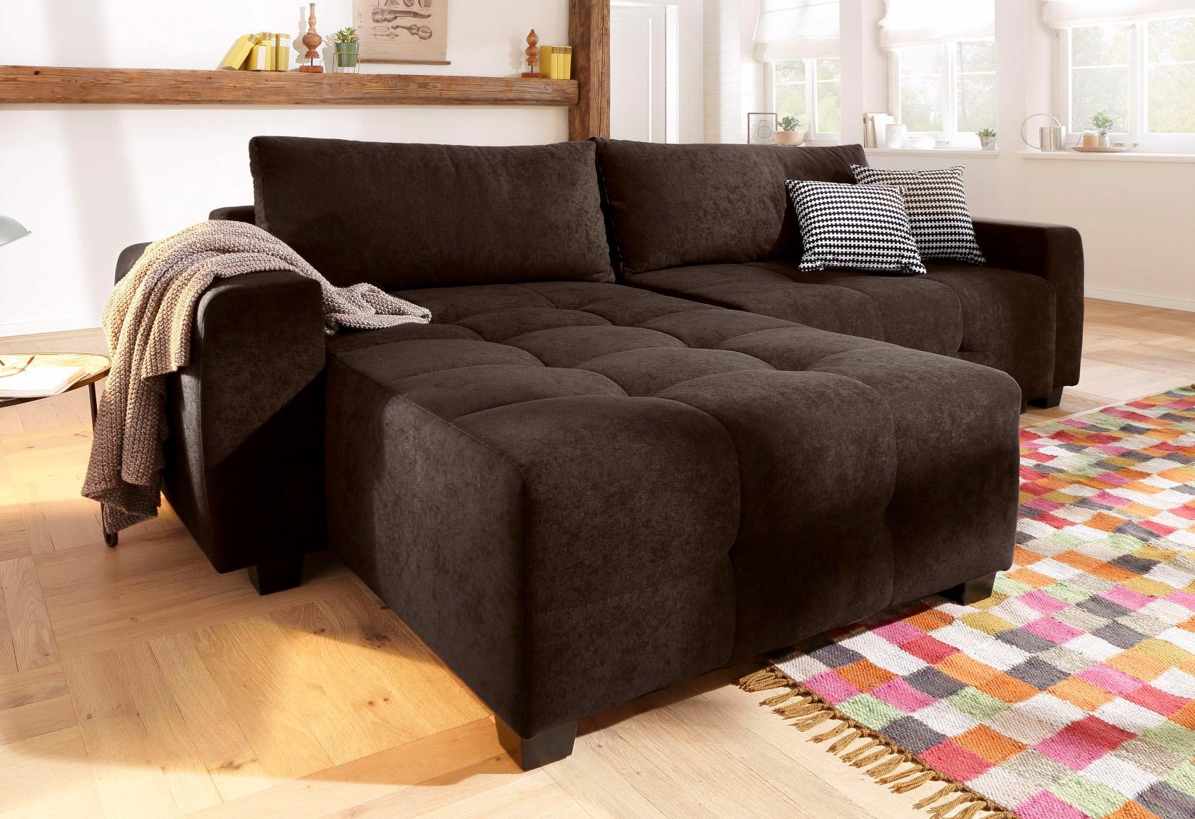 Home affaire Canapé d'angle »Bella L-Form, B: 254 cm« mit 2 Zierkissen, optional Bettfunktion & Bettkasten, Federkern