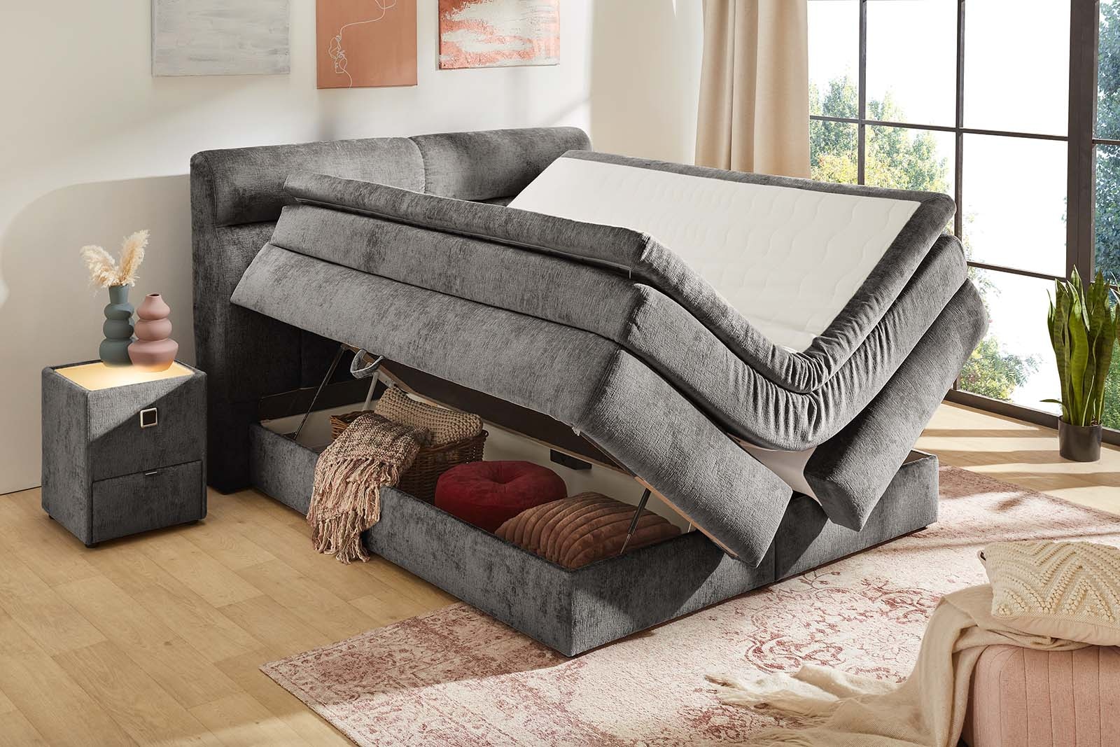 Jockenhöfer Gruppe Lit boxspring »Queen, inklusive Strauraum/Bettkasten« matelas TTFK 7 zones, surmatelas KS, différents degrés de fermeté au choix