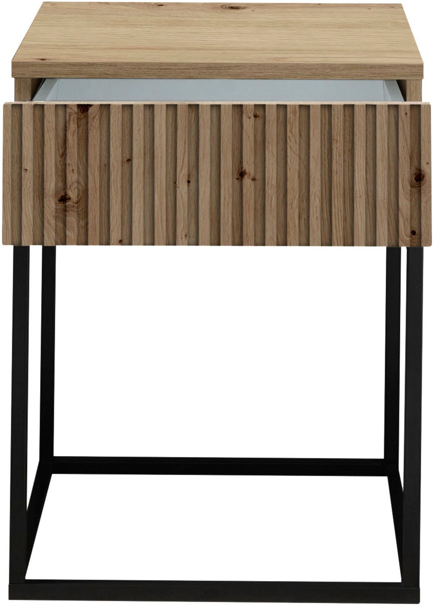 Schlafkontor Table de nuit »Marle Nachtkonsole, Nachtkästchen auf Metall-Fussgestell« Schubkasten in Rillenoptik auf schwarzem Metallgestell