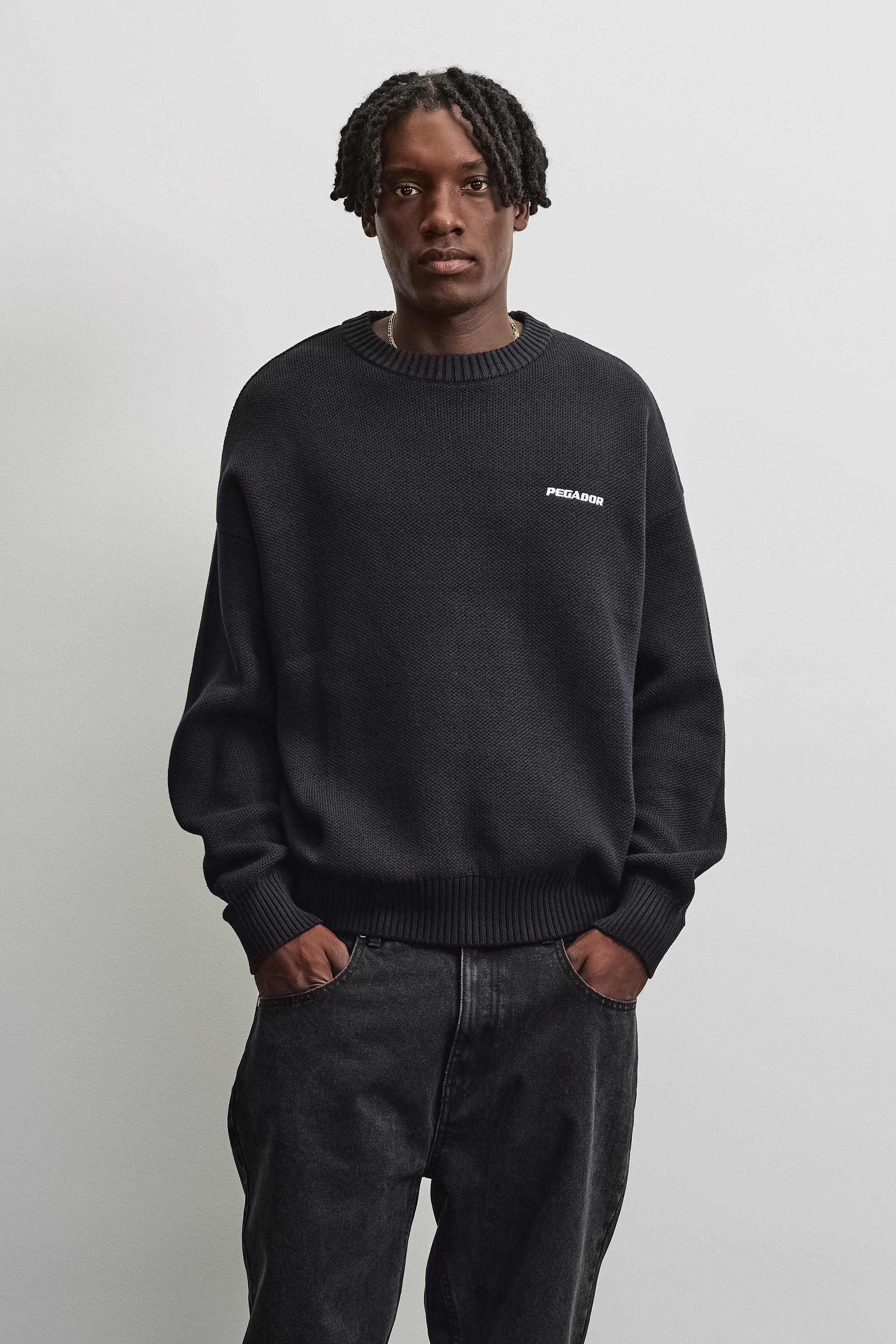 PEGADOR Pull à col rond »Logo Oversized Knit Sweater« mélange de coton, oversize