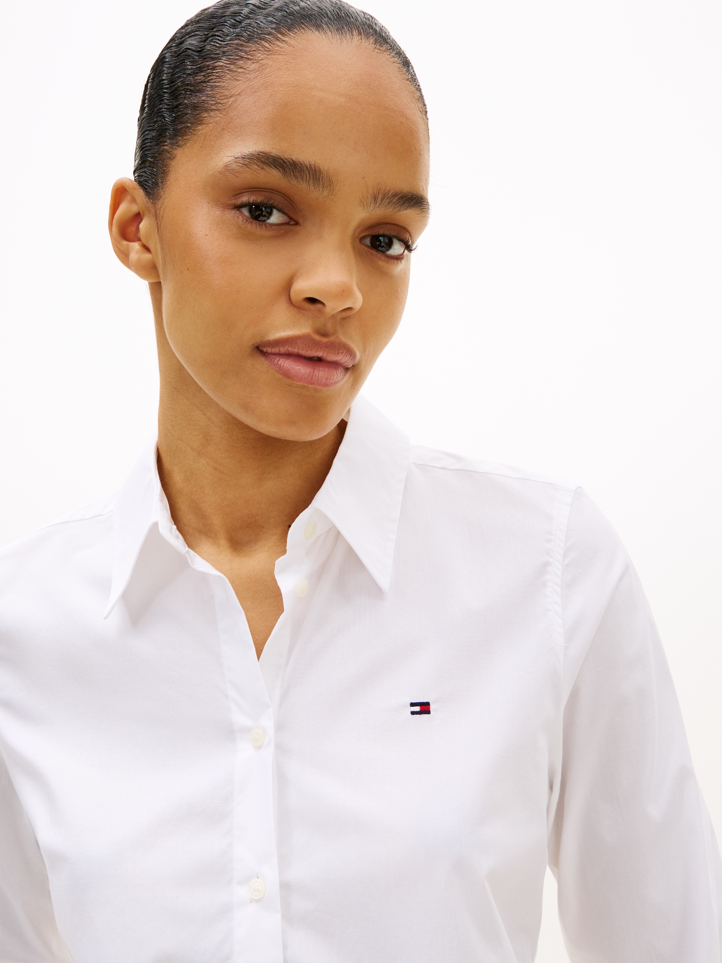 Tommy Hilfiger Blouse chemise »STRETCH REGULAR LS SHIRT« avec logo Tommy Hilfiger brodé, coupe régulière