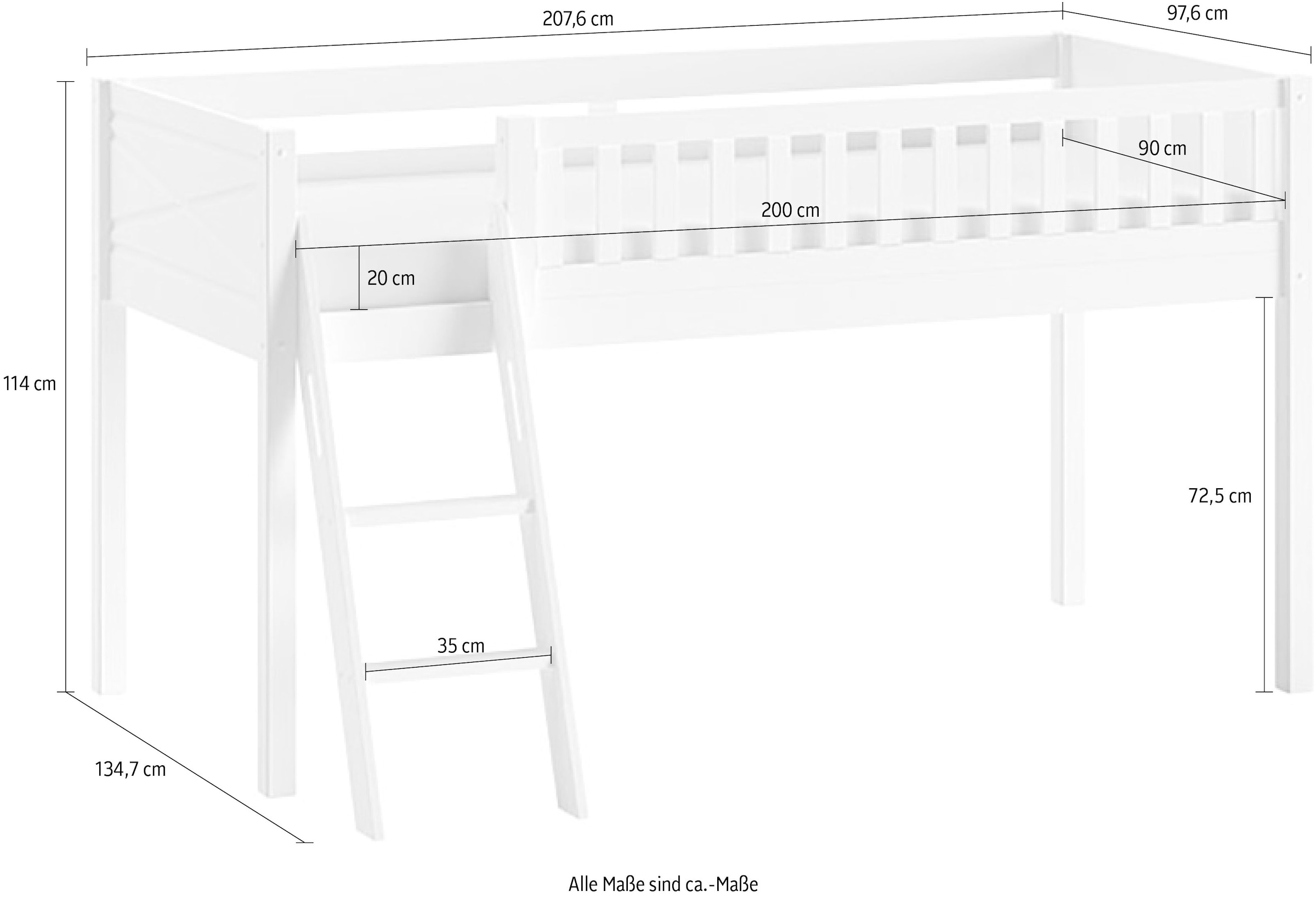 Vipack Hochbett »Scott« Made in Europe,  m. Rollrost, LF 90x200 cm, Kiefer weiss lackiert, mit oder ohne Rutsche