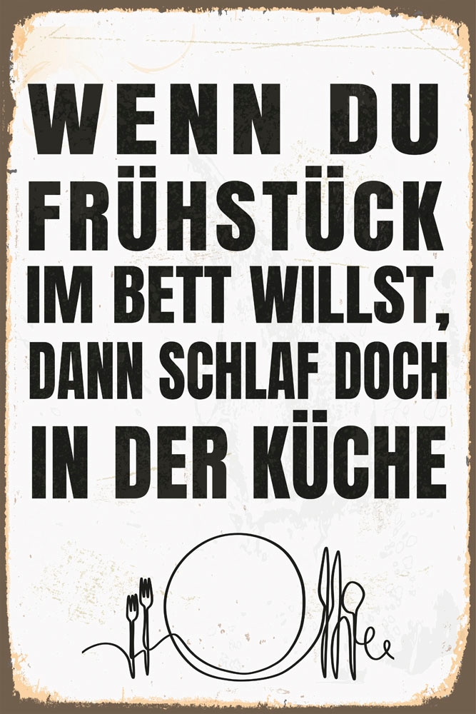 queence Metallbild »Frühstück im Bett« Schriftzug | Schriftzüge 1 Stk. tlg. Stahlschilder