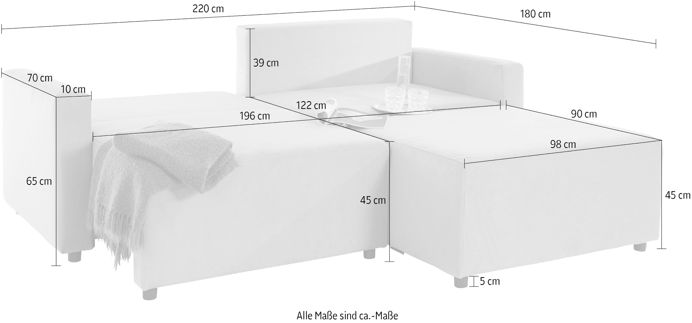 Home affaire Ecksofa »Marva 3tlg. L-Form« beide Armlehnelemente ausziehbar für Bettfunktion, mit Bettkasten