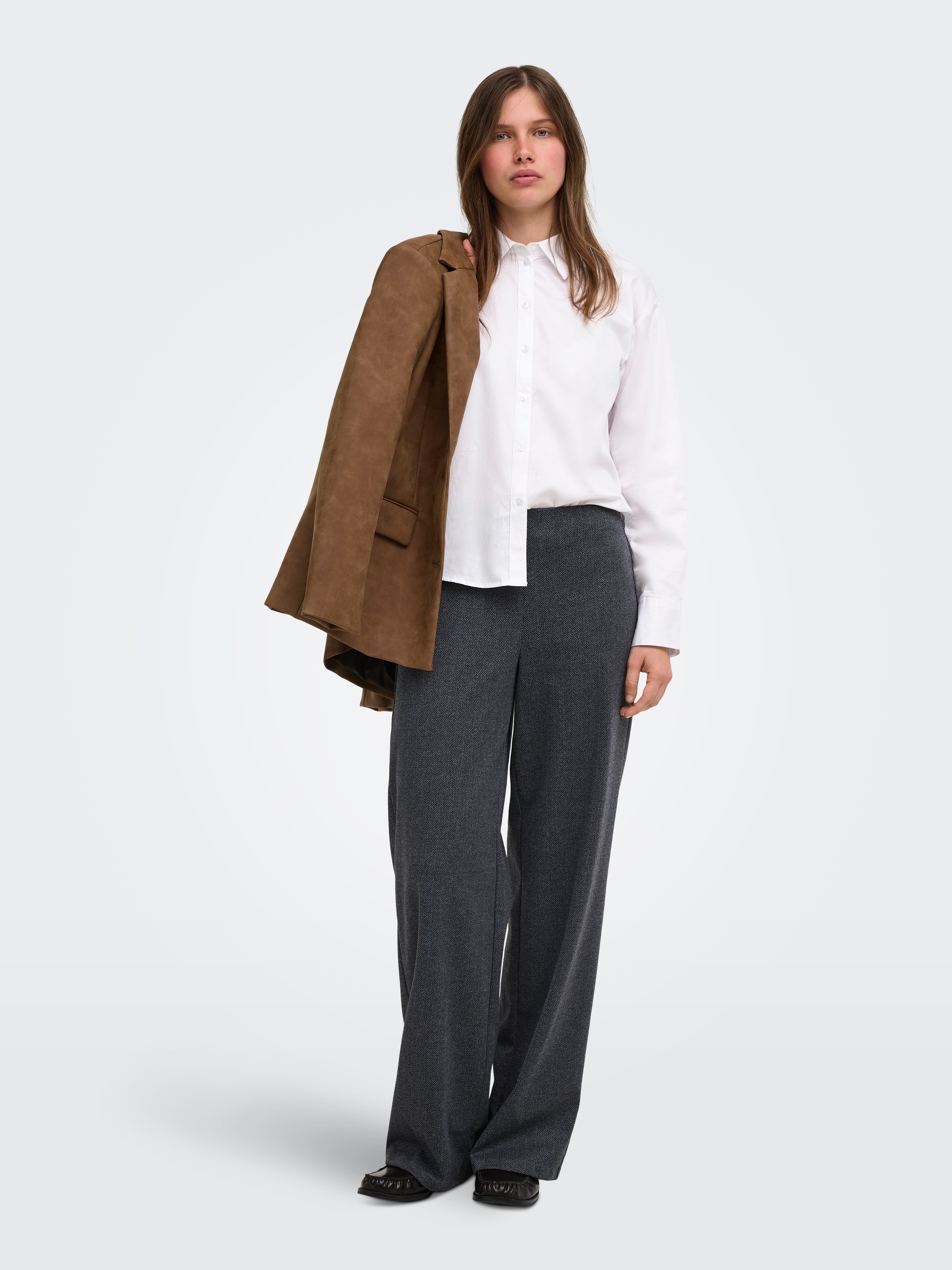 ONLY Pantalon de costume »ONLBREMEN MW HERRINGBONE WIDE PANT PNT«  mélange de matériaux