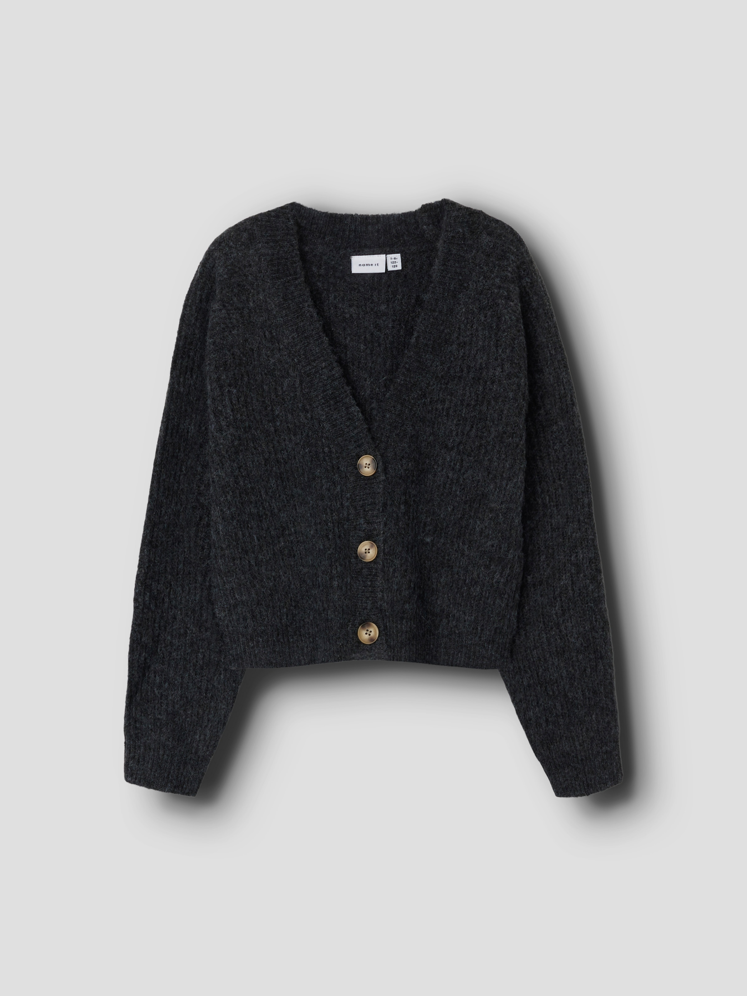 Name It Veste en tricot »NKFHOLLY BOXY SHORT KNIT CARD NOOS« en forme boxy tendance, avec décolleté en V profond, tricot côtelé