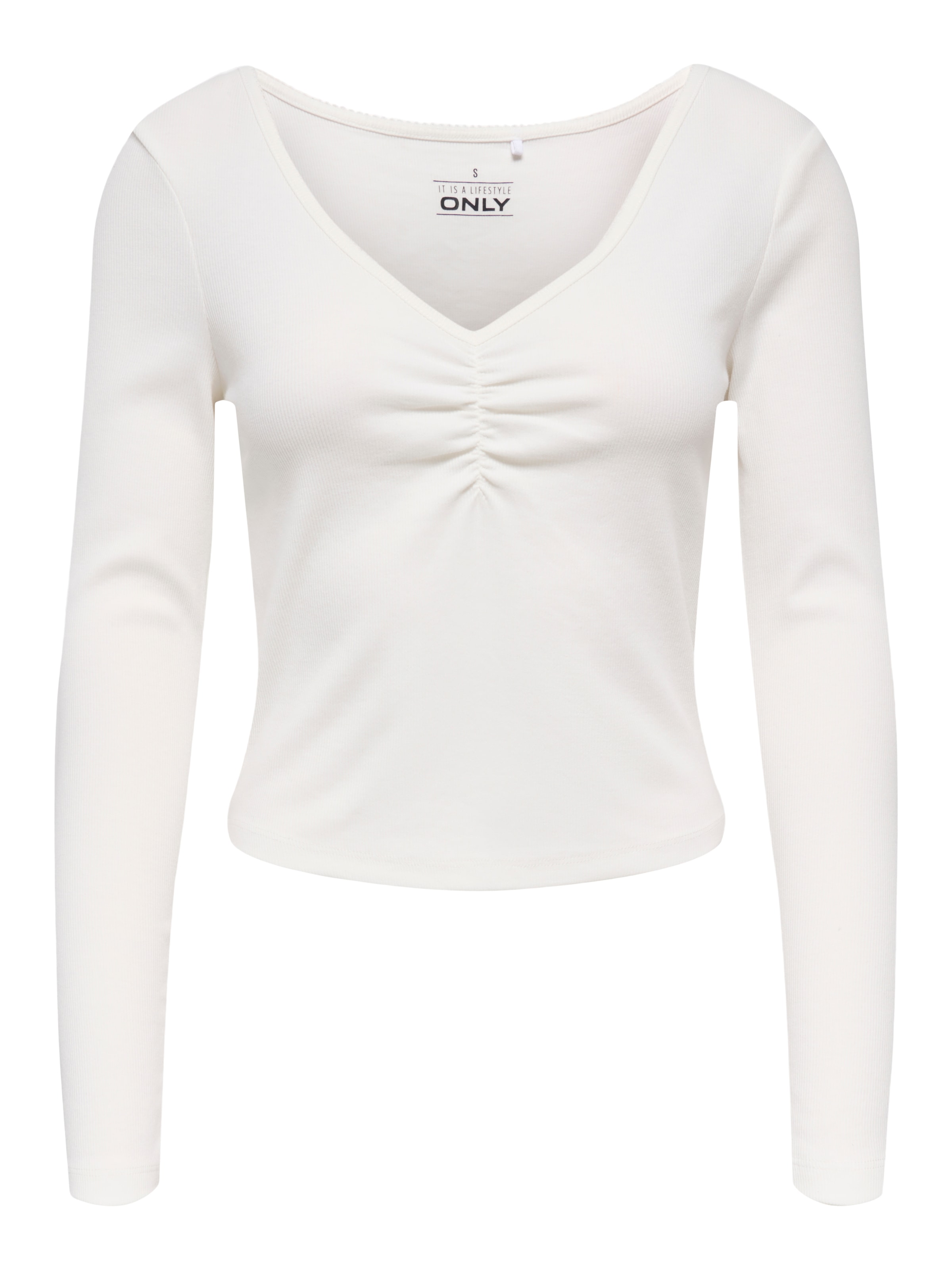 ONLY Langarmshirt »ONLBETTY LIFE L/S SCALLOP V-NECK CC JRS« mit Raffung am Ausschnitt