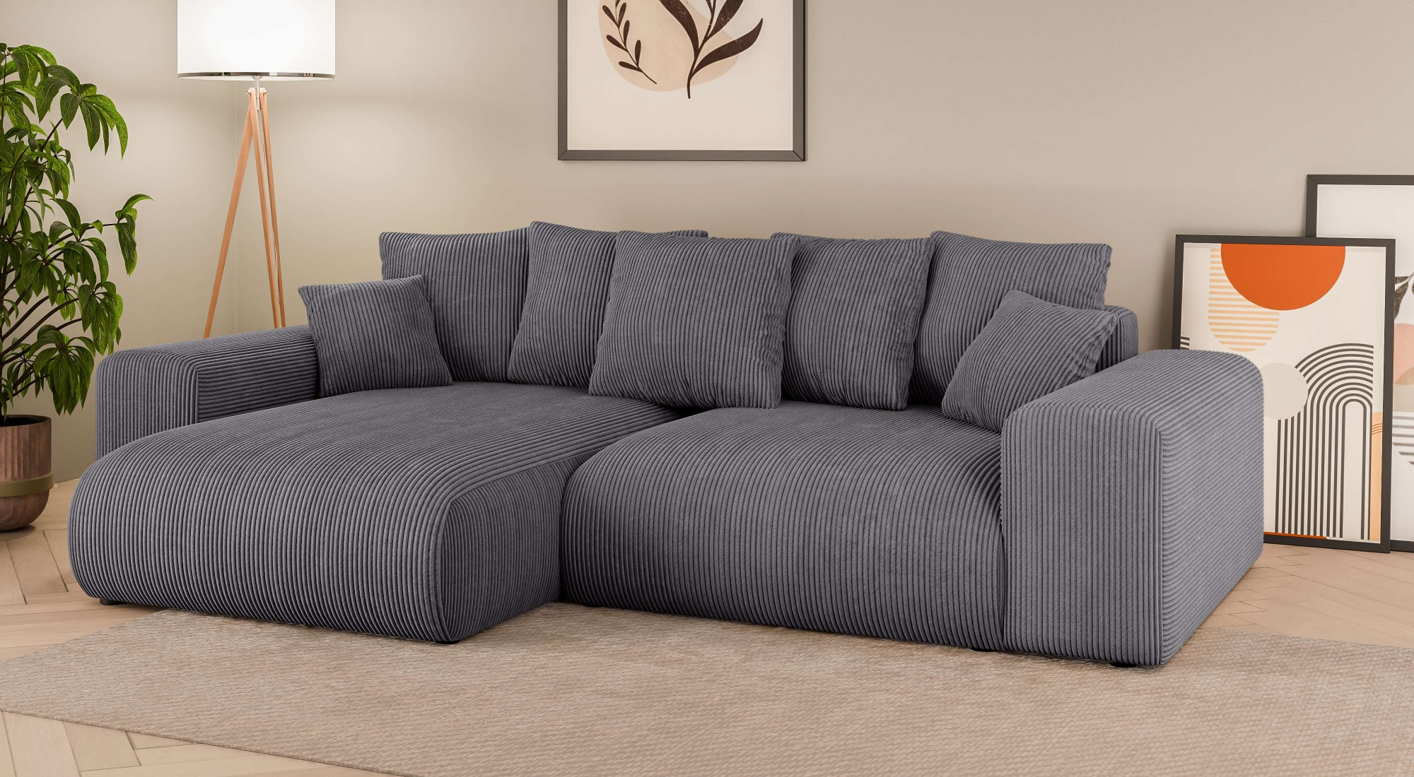 Home affaire Ecksofa »LAKESIDE mit Bettfunktion und Bettkasten, B/T/H 257/166/84 cm« L-Form, Recamiere beidseitig montierbar, mit Wellenunterfederung