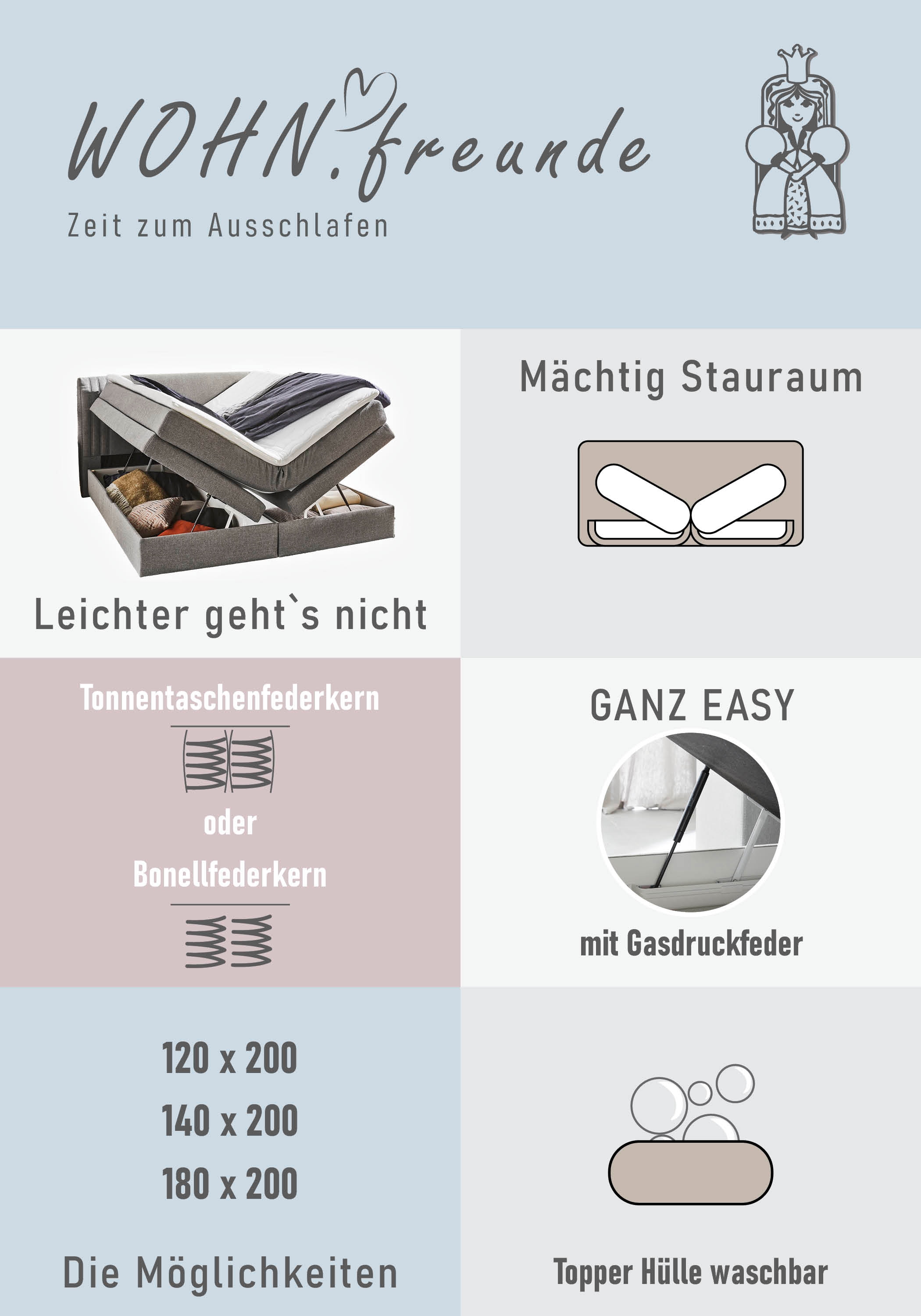 Jockenhöfer Gruppe Boxspringbett »"Amira", OTTOs Choice! Topseller, mit Bettkasten und Topper« erhältlich in den Breiten 120,140 & 180cm