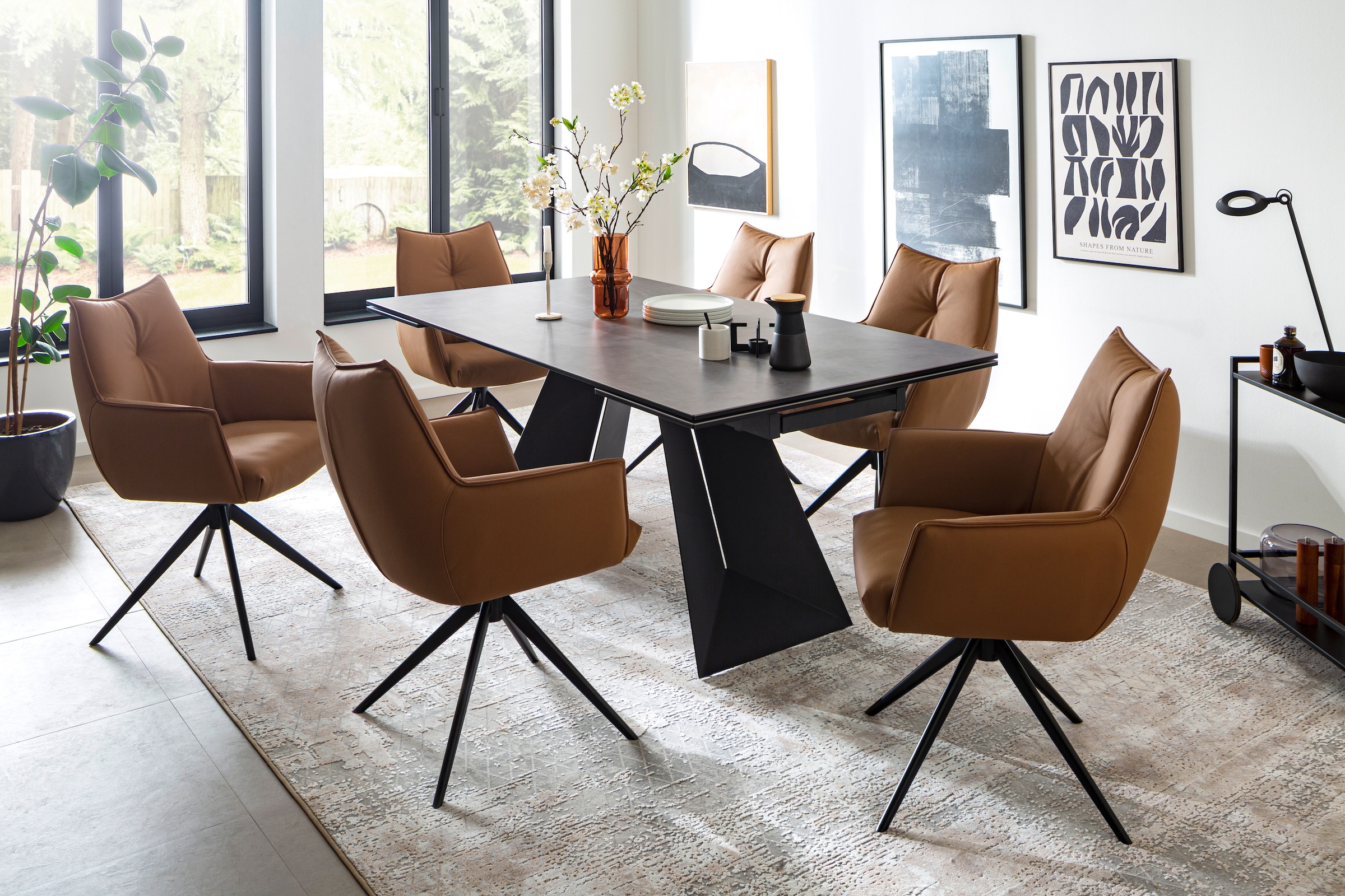 MCA furniture Table de salle à manger »Nagoya« 1 cuis tlg. Auszugstisch, Stirnauszug, Metallgestell, Keramik, Sicherheitsglas