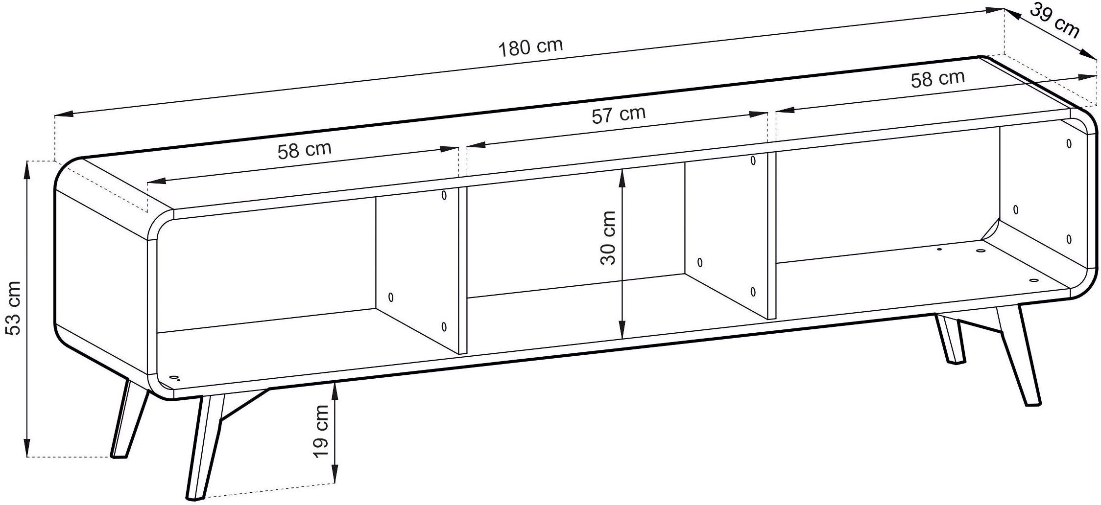 Home affaire Table basse »Torsby, moderner TV-Schrank, Kommode in Eiche Natur, TV-Unterschrank« abgerundete Ecken, ausreichend Stauraum, vielseitig einsetzbar
