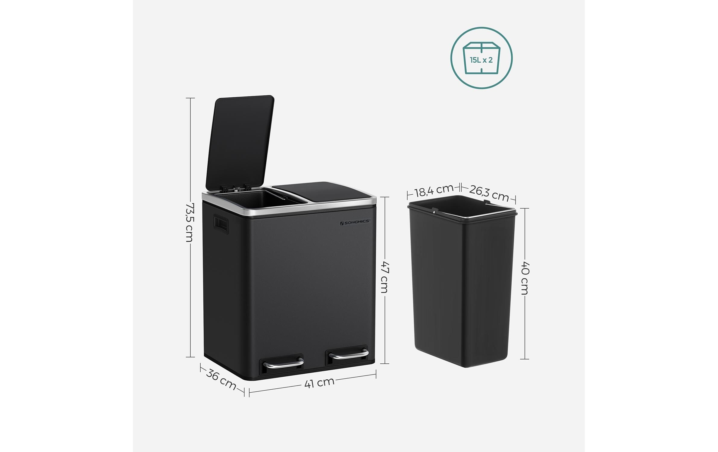 SONGMICS Poubelle »30 l« 2 Behälter