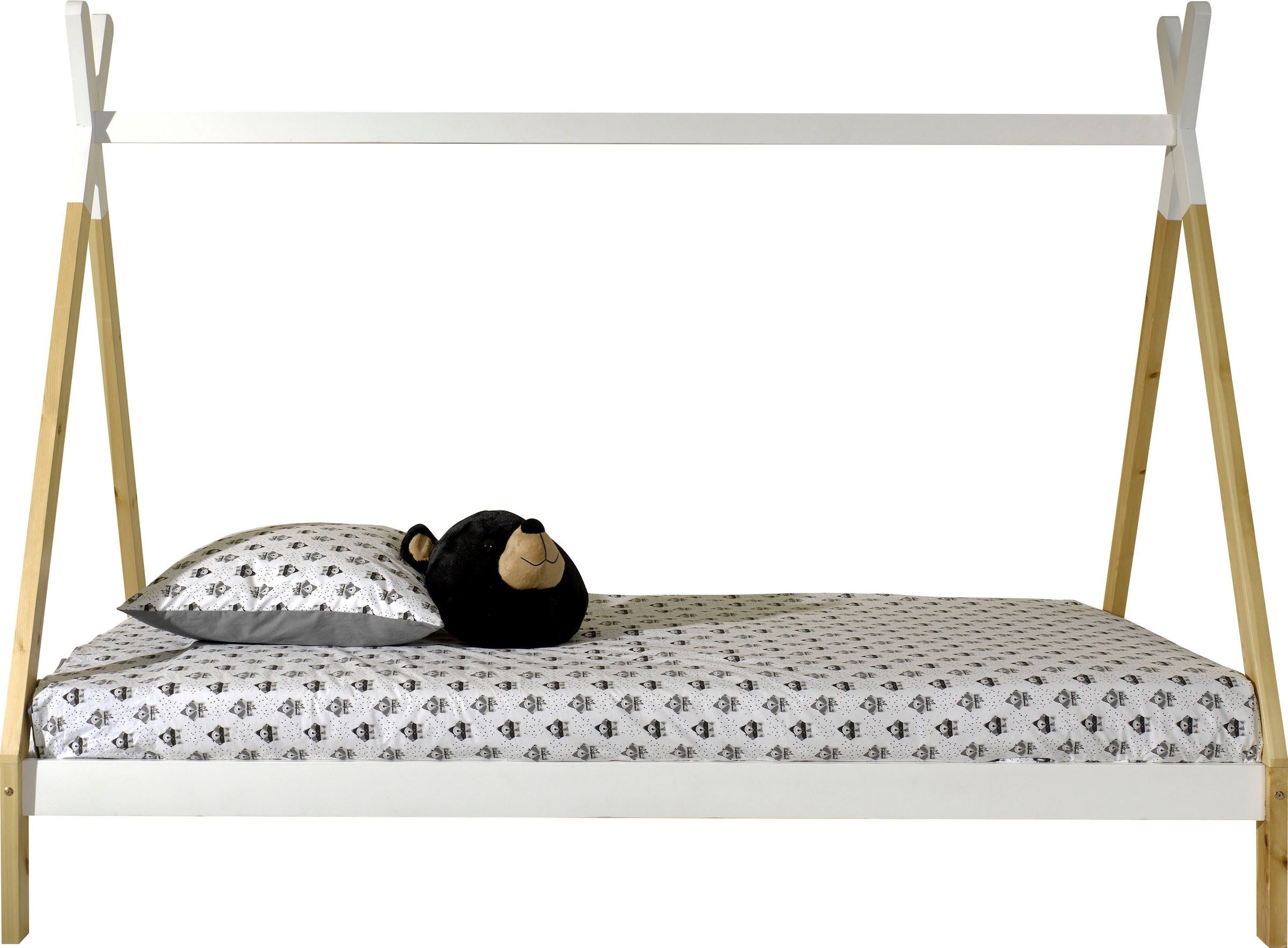Vipack Lit d'enfant »TIPI, Kiefer massiv, 2-farbig lackiert, mit Rolllattenrost« L/H/P env. 206x158,2x98 cm, barre transversale décorative possible,  90/200, avec ou sans tiroir au choix
