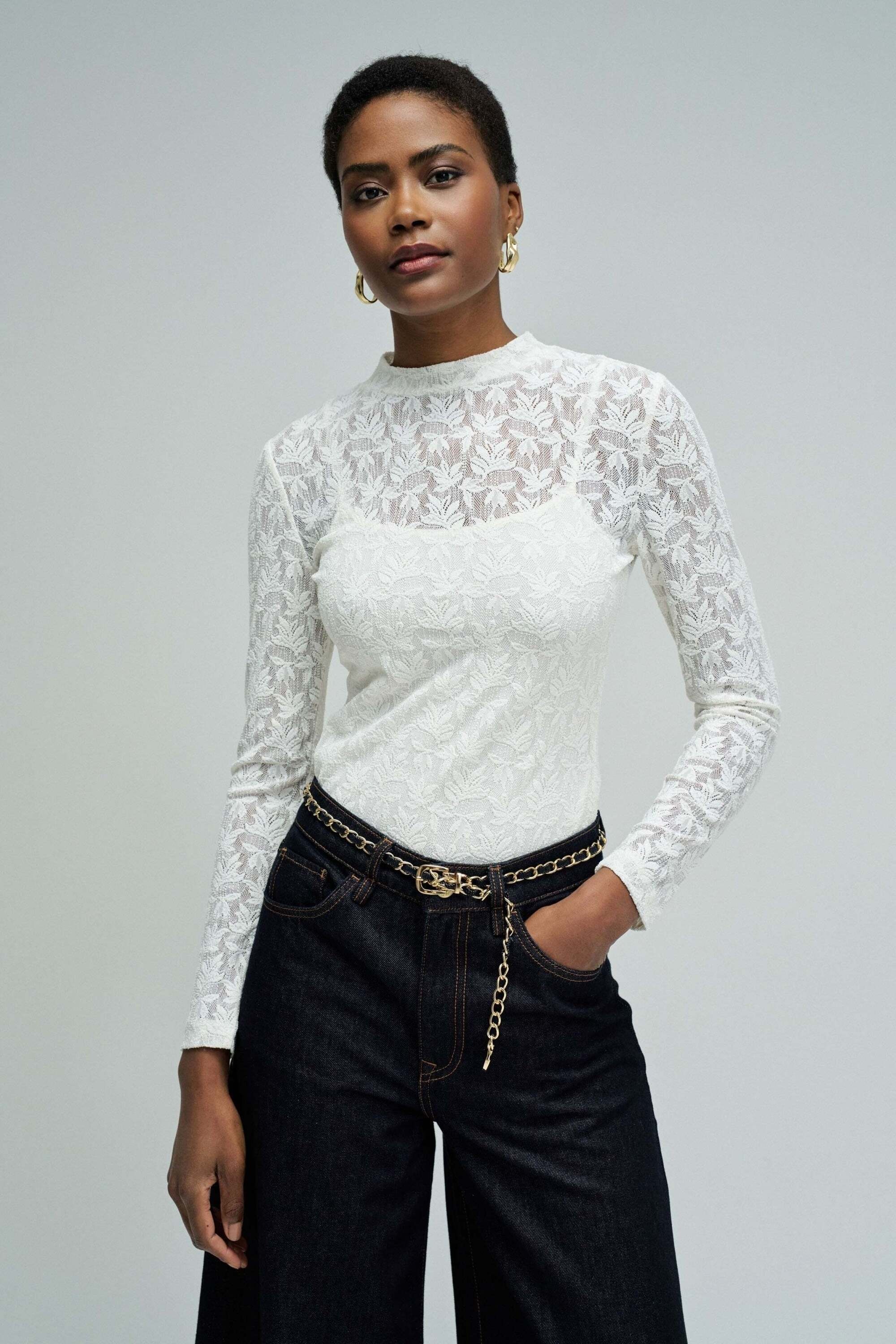 Salsa T-shirt à manches longues »Salsa Jeans Langarmshirt Lace Long Sleeve«