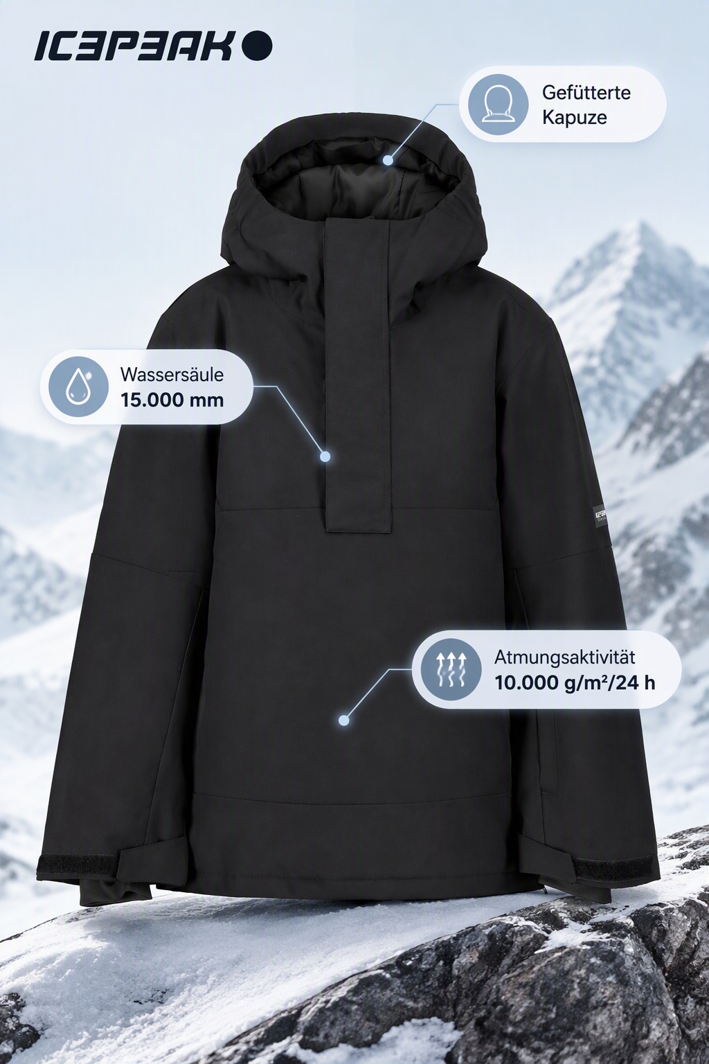 Icepeak Skijacke »ICEPEAK LANGLEY JR« mit Kapuze für Kinder und Jugendliche, mit 15.000 mm Wassersäule, atmungsaktiv