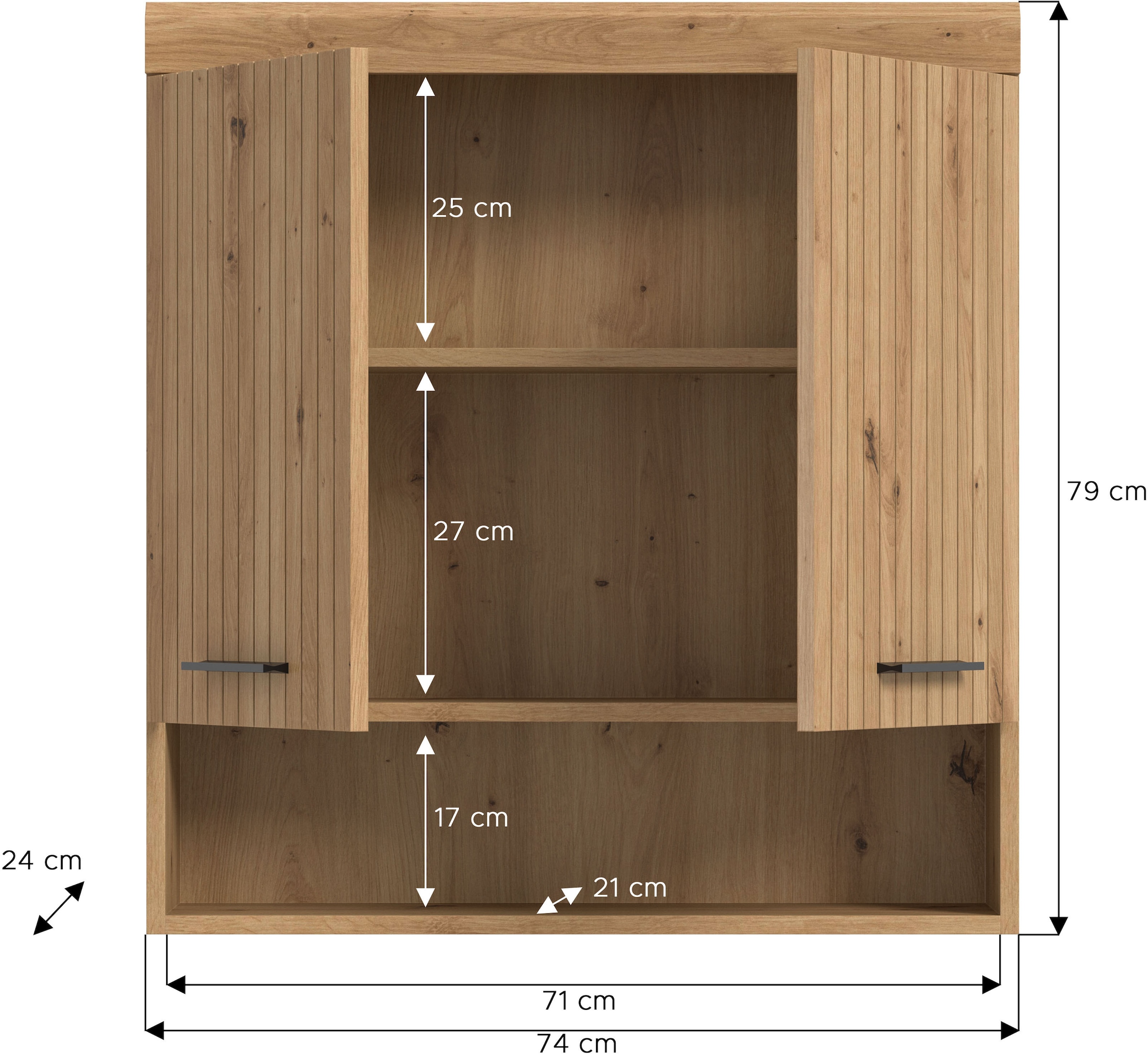 welltime Armoire suspendue »SIENA, Breite 74cm, 2 Türen, 1 offenes Fächer, MDF-Front« BEST-SELLER !,  disponible en plusieurs couleurs, meubles de salle de bain, armoire de salle de bain, armoire, salle de bain