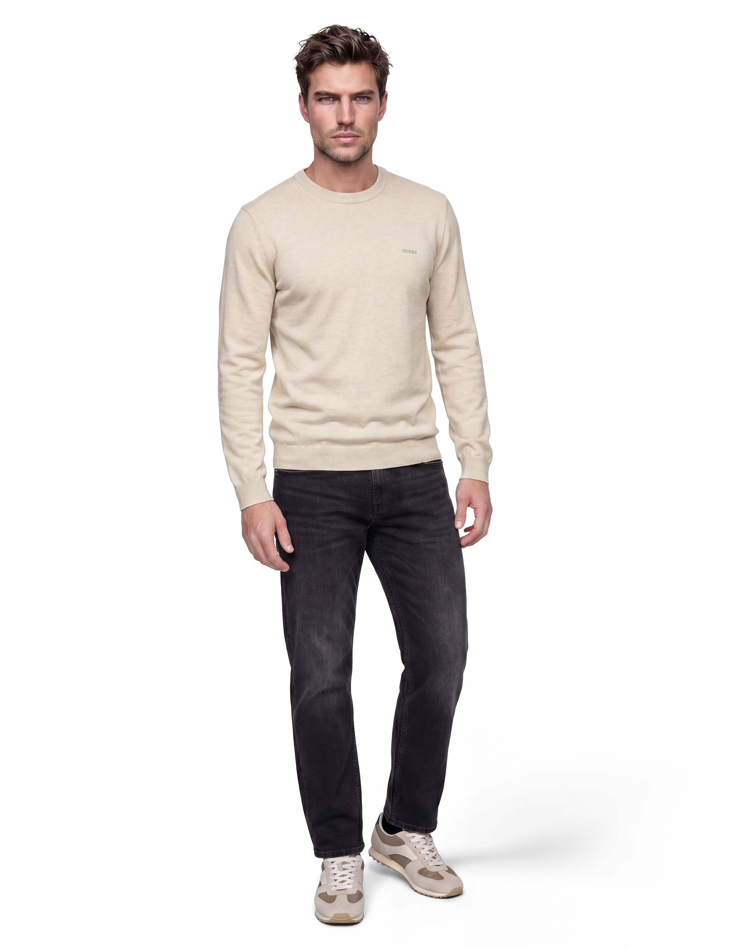 Guess Pull en tricot »MARCOS« Col rond, maille fine avec teneur en laine et soie, coupe régulière