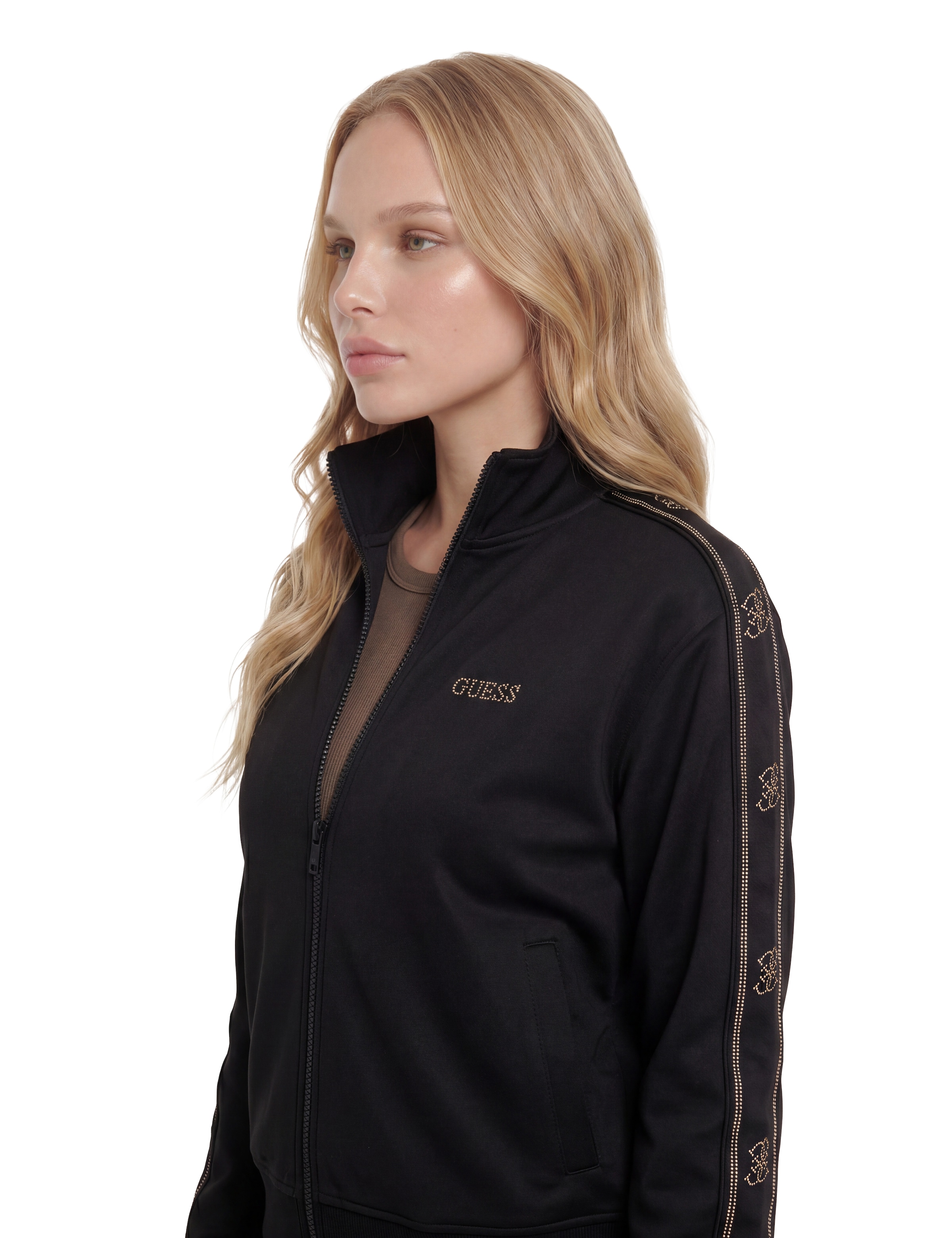Guess Veste sweat »OCTAVIA HIGH NECK FULL-ZIP« mit Strass-Steinen, Stehkragen