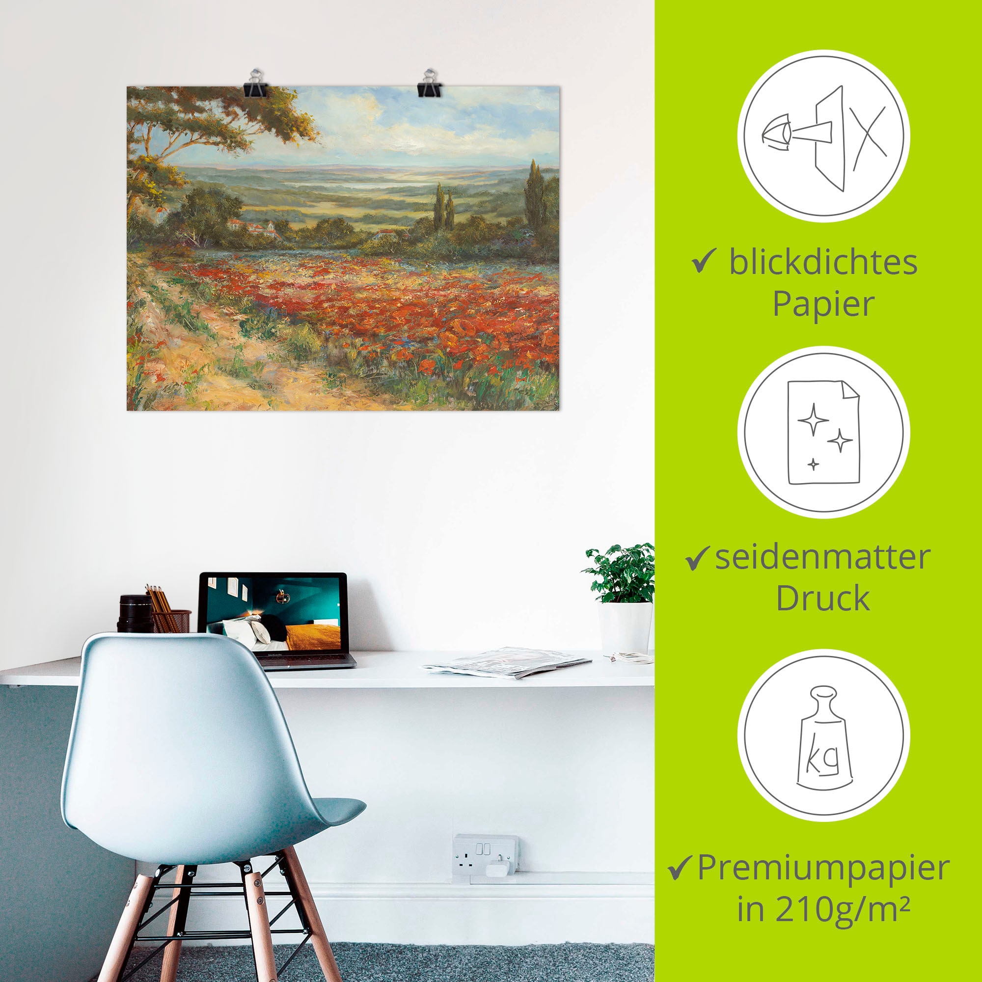 Artland Fresque murale »Weg am Mohnfeld« 1 cuis tlg. als Leinwandbild, Poster in verschied. Grössen