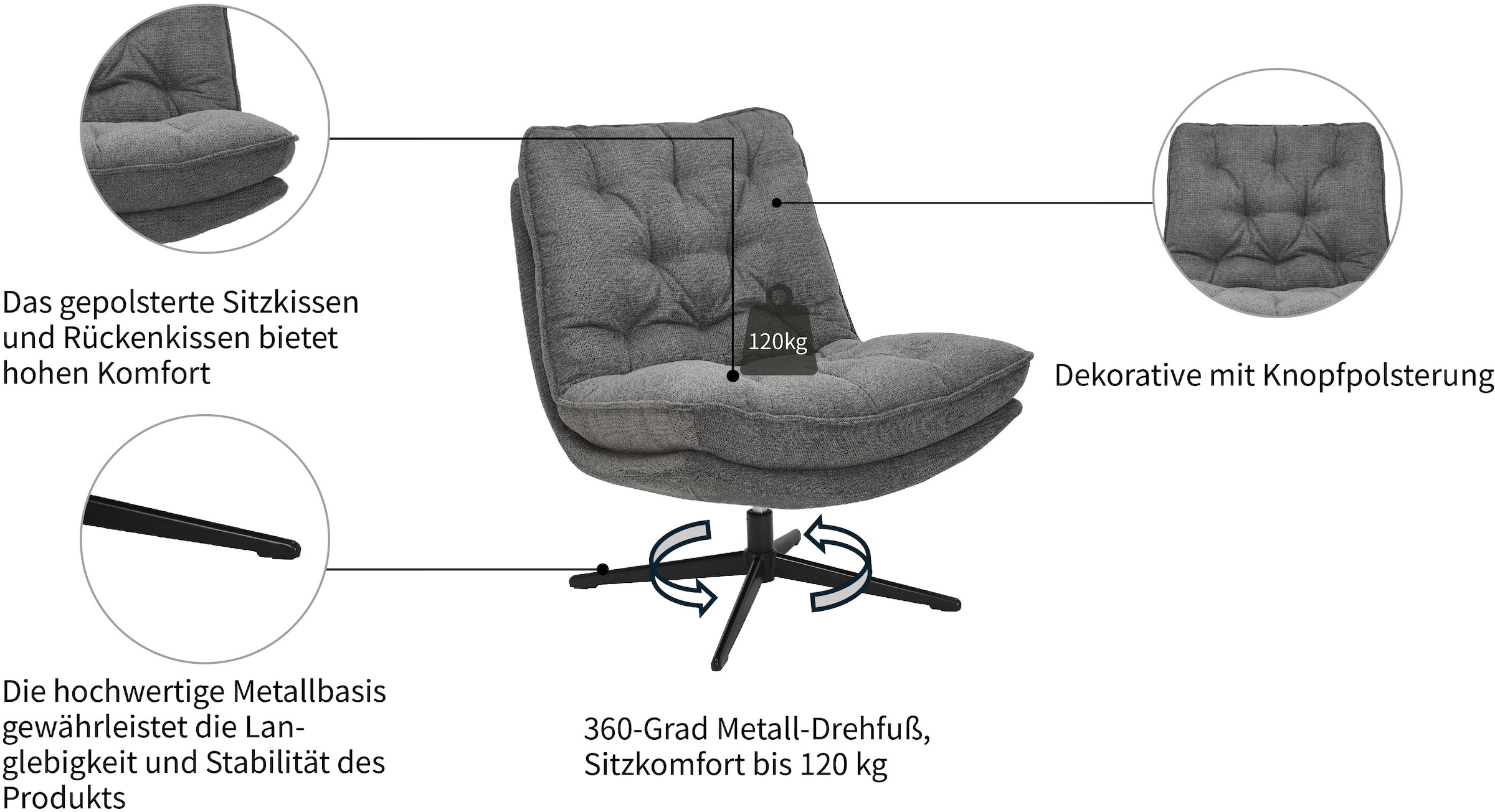 GOODproduct Fauteuil »LENII« 360° Grad drehbar