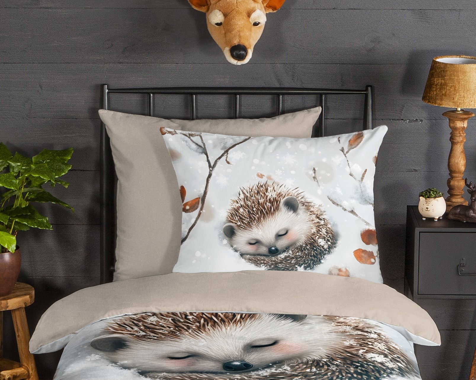 good morning Linge de lit pour enfants »Jussi« 2 cuis tlg. Flanell Biber, 135x200, Warm, Reissverschluss, Wende, Kind, Igel