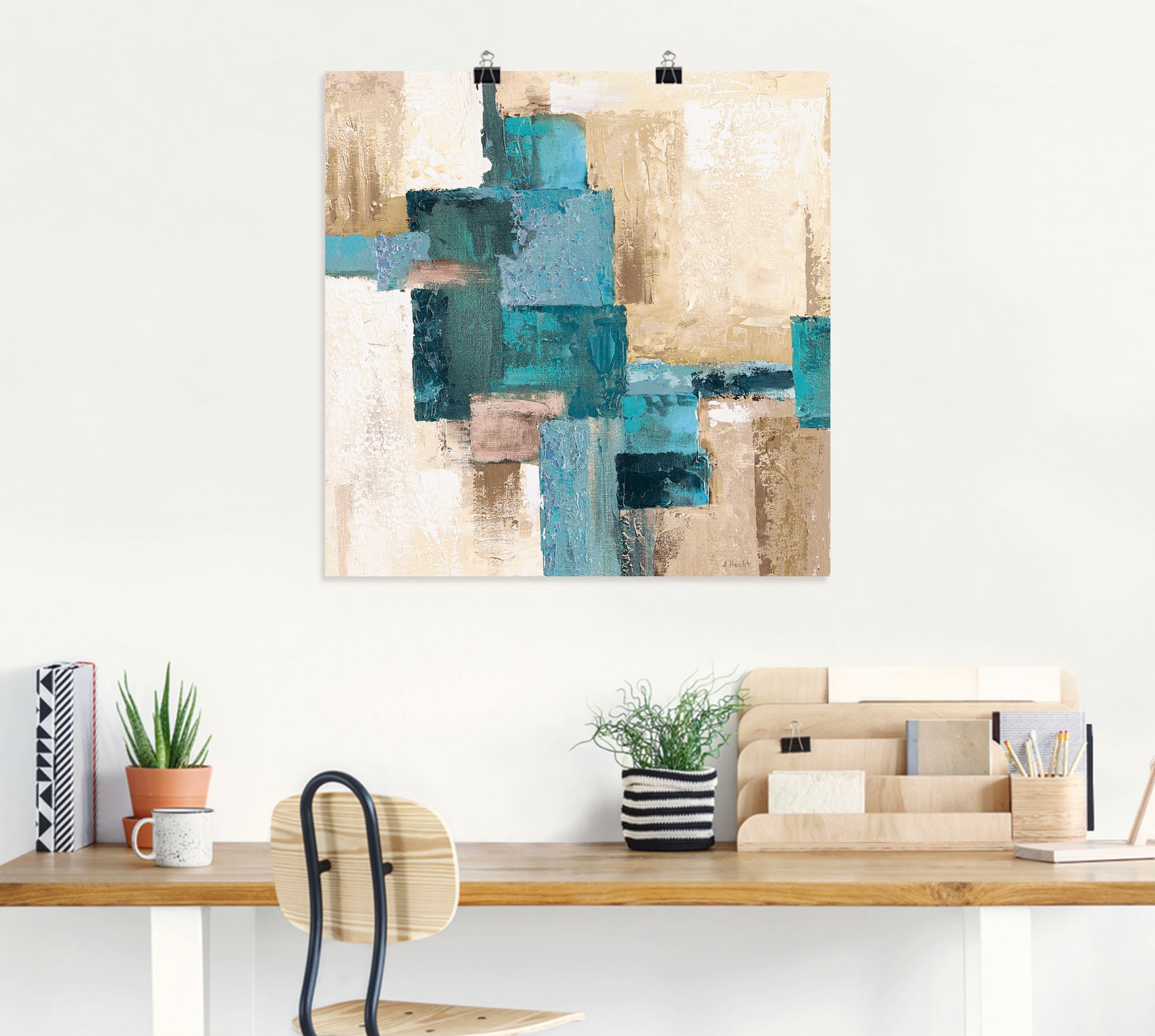 Artland Wandbild »Abstrakte Karos beige-türkis« Muster 1 Stk. tlg. als Leinwandbild, Poster in verschied. Grössen