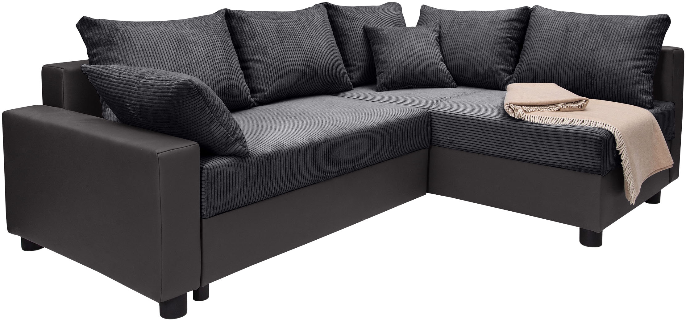 COLLECTION AB Canapé d'angle »Parma L-Form, B: 224 cm« fonction couchage, coffre de rangement et 2 coussins décoratifs, ressort ensaché