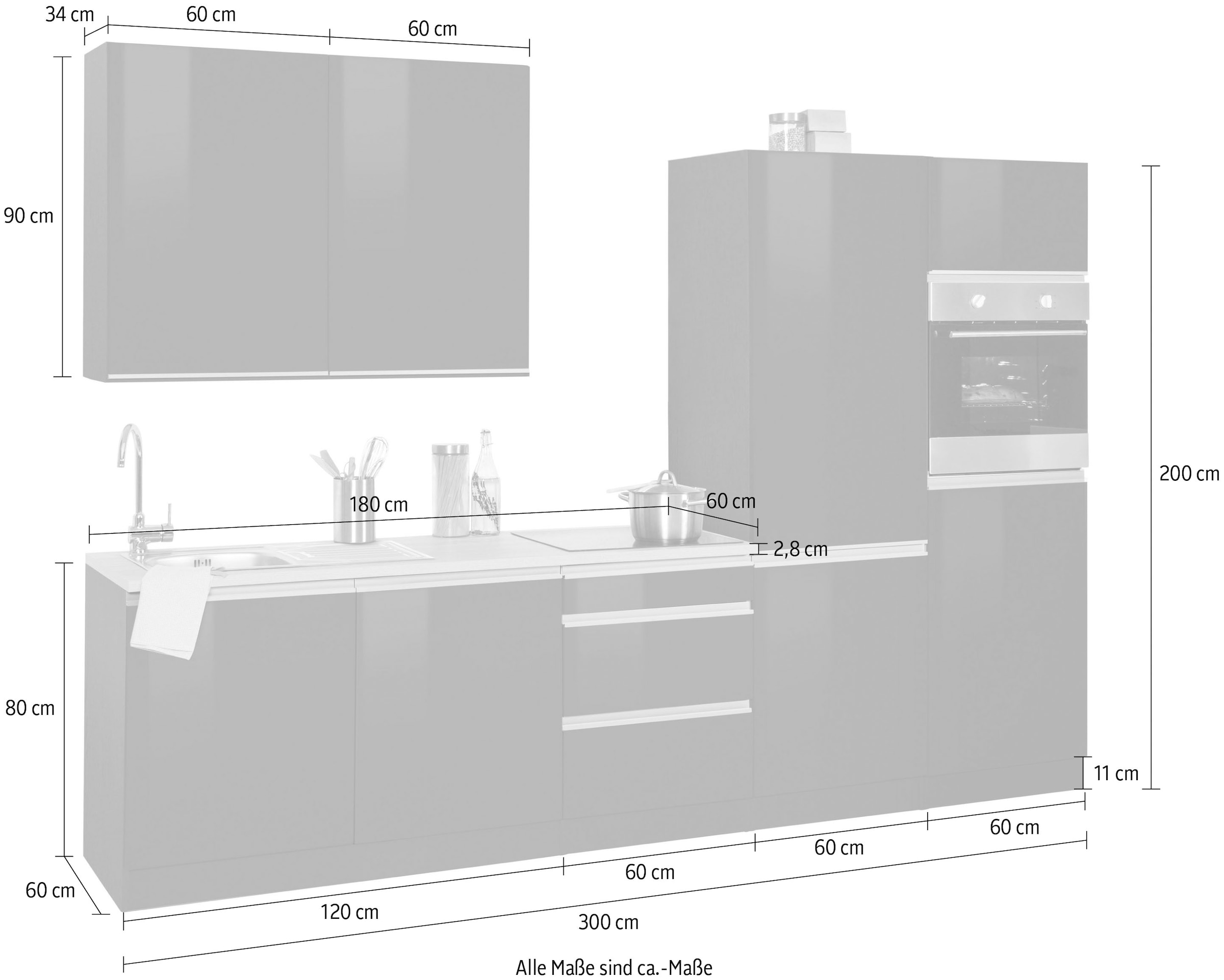 KOCHSTATION Kitchenette »KS-Ohio« sans appareils électriques, largeur 300 cm