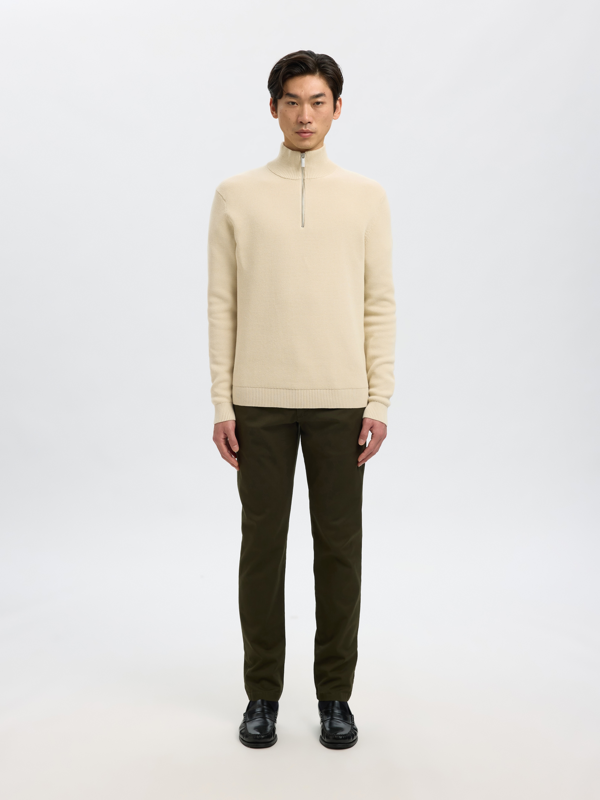 SELECTED Troyer »SLHDANE LS KNIT STRUCTURE HALF ZIP NOOS« coton, coupe régulière